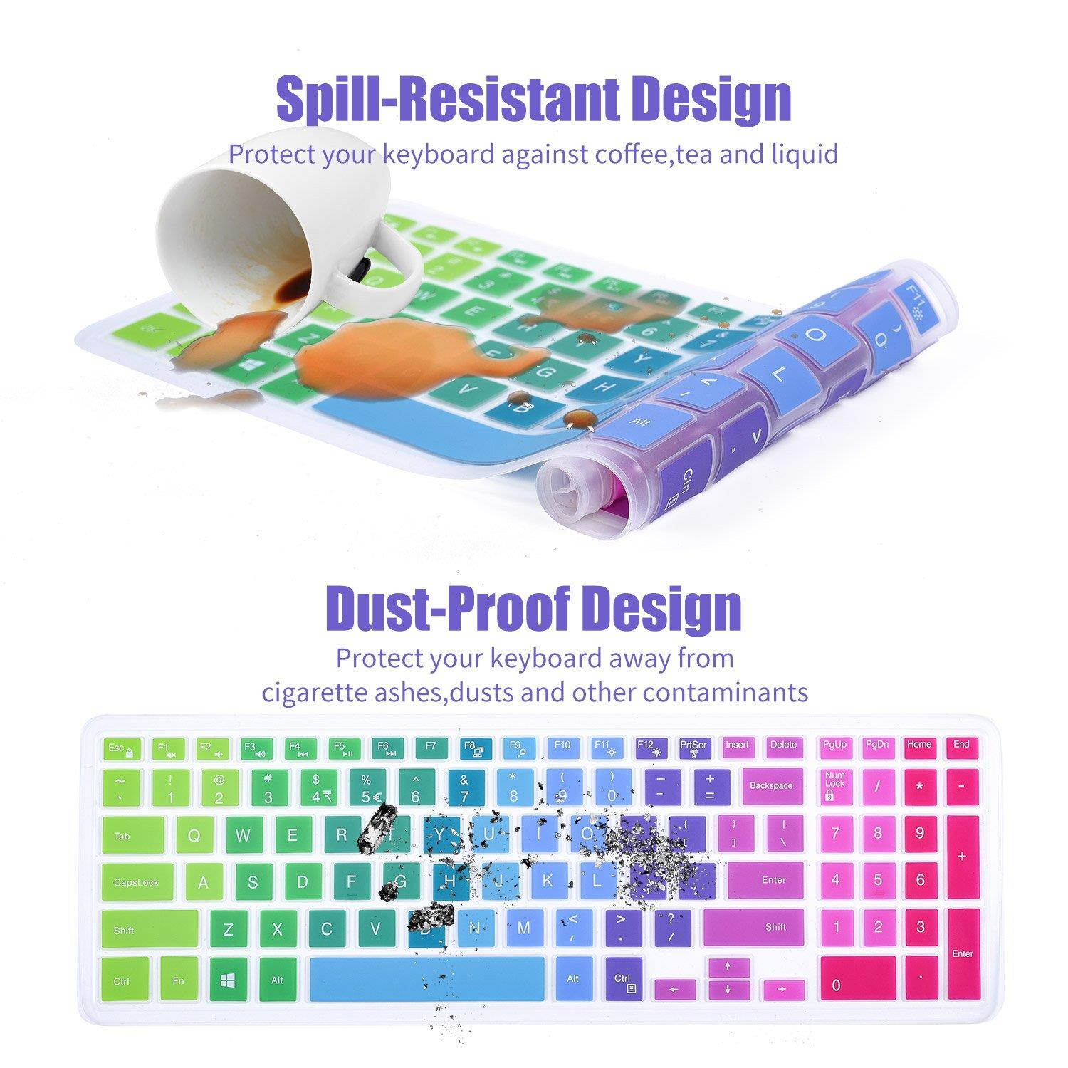 Colorful Dell Inspiron Keyboard Cover Compatible Dell G3 G5 G7 15.6 inch Series, 15.6" Dell Inspiron 15 3000 5000 7000 Series, 17.3" DELL Inspiron 17 5000 Series(with Numeric Keypad), Rainbow