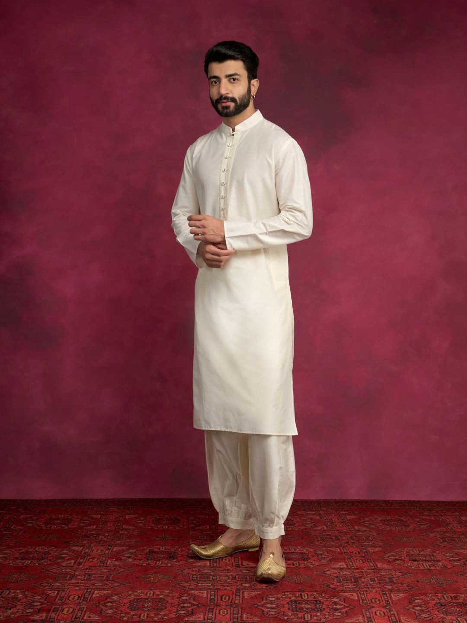 Abhishti Cream Straight Fit Side Tie-Up Kurta & Pathani Pants Set