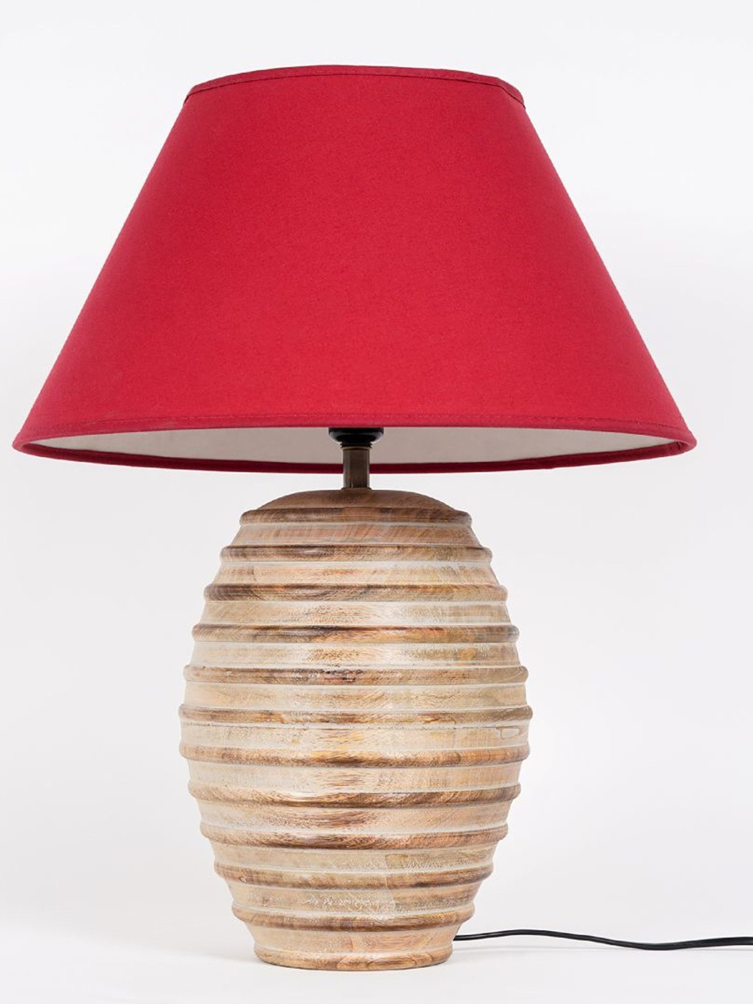 Kapoor Lamp Shades Natural White & Red Wood Paola Carved Cotton Shade Table Lamp