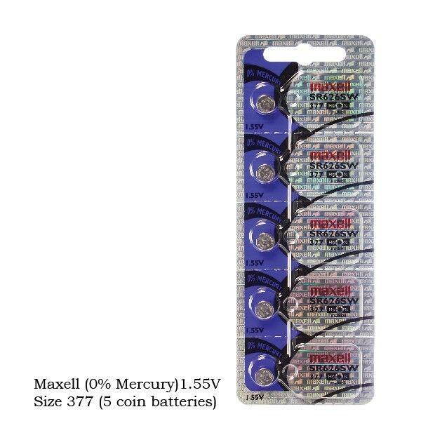 Maxell 377 SR626SW Silver Oxide Watch Batteries (5 Pcs)