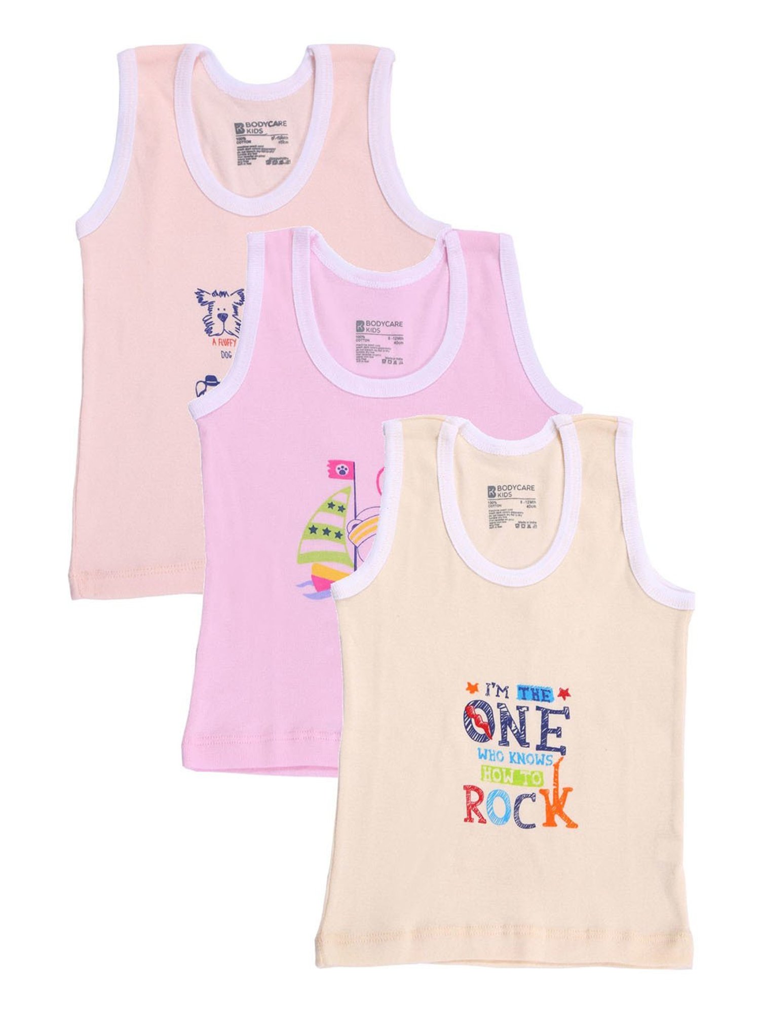 Bodycare Kids Assorted Printed Vests(Pack Of 3)