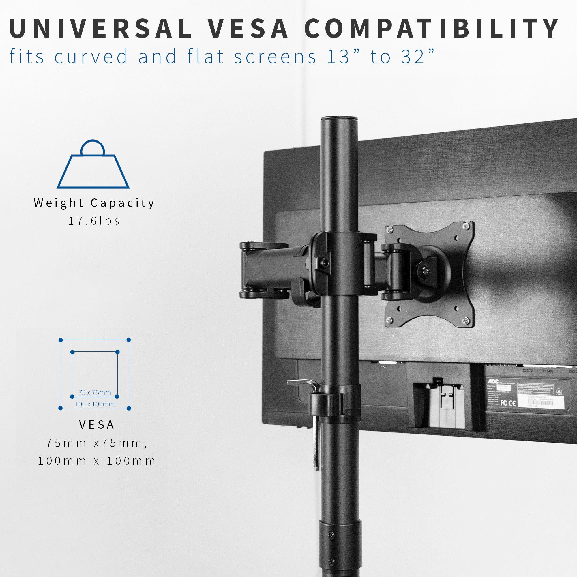 VIVO Single Monitor Desk Mount Extra Tall Fully Adjustable Stand for up to 32" Screen (STAND-V001T)