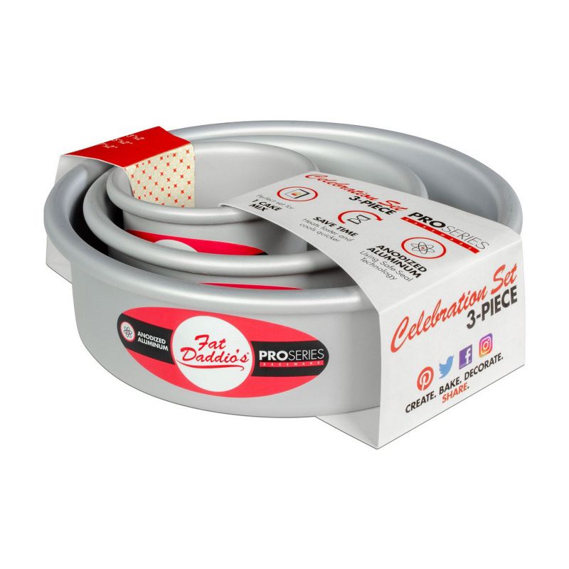 Fat Daddio's PRD-1BOX 3 Piece Round Cake Baking Cooking Pan Celebration Set