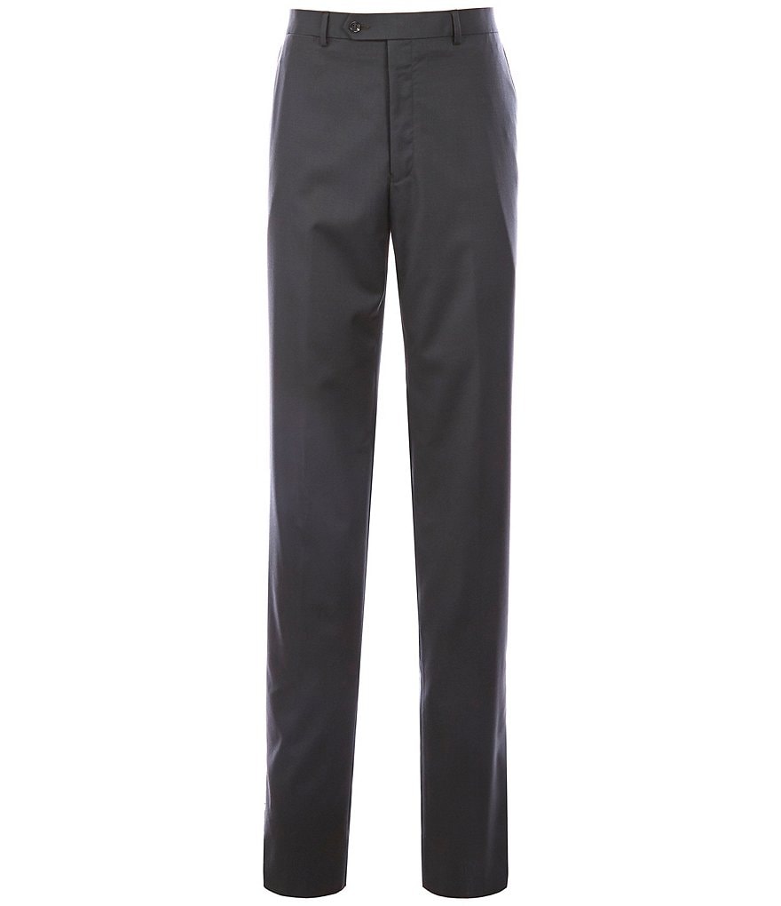 Hart Schaffner Marx Tailored Modern Fit Flat Front Solid Wool Dress Pants