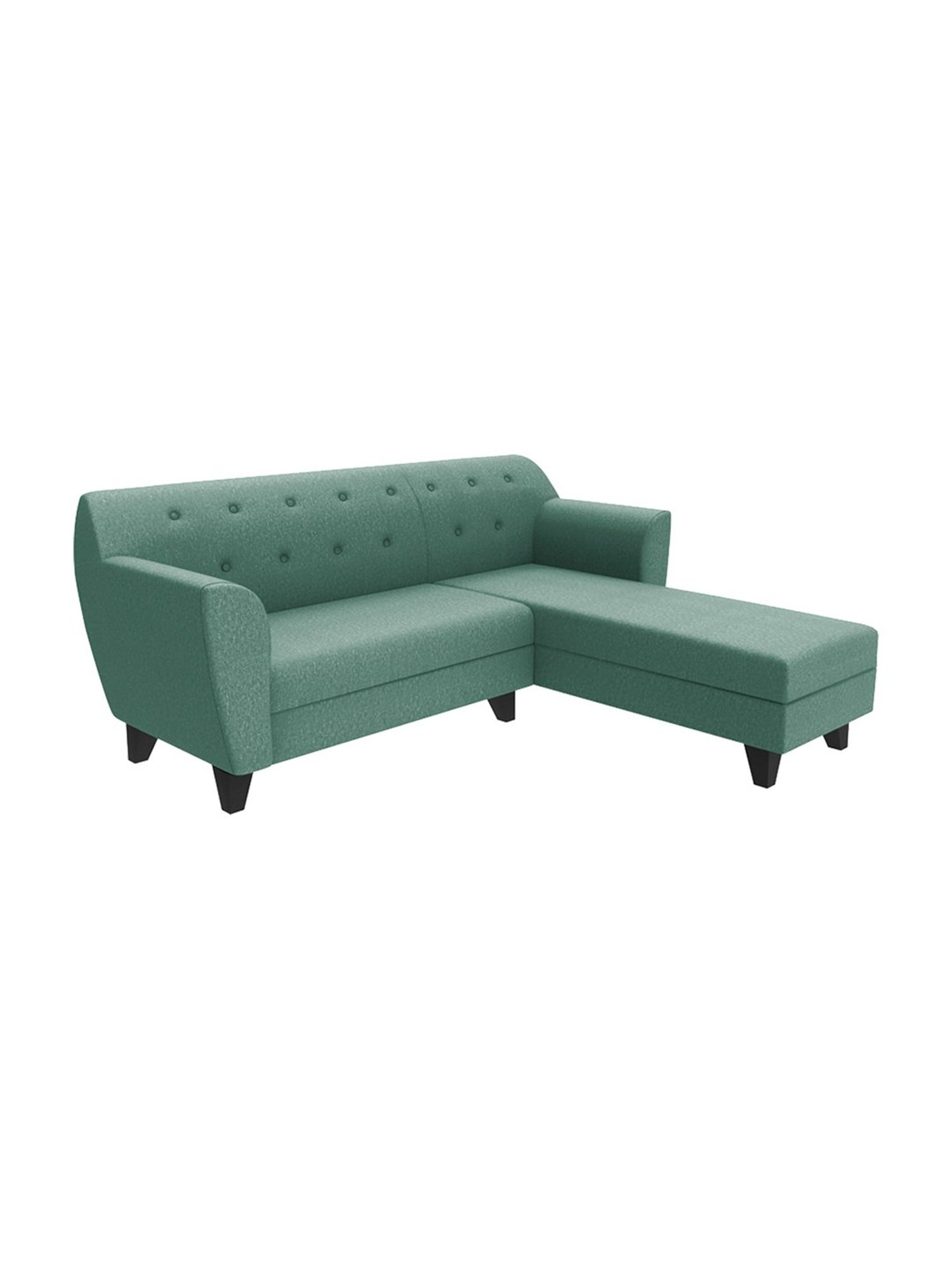 Trevi Imperial Green Fabric & Neem Wood 5 Seater RHS Sectional Sofa