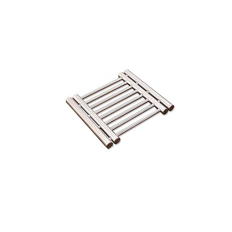 8x9"metal adjustable Trivet wite from 9"to 15" multi-purpose spoon rest and kitchen table mats Shrink pads non-sliding hot pad and Pot Holder (silver)