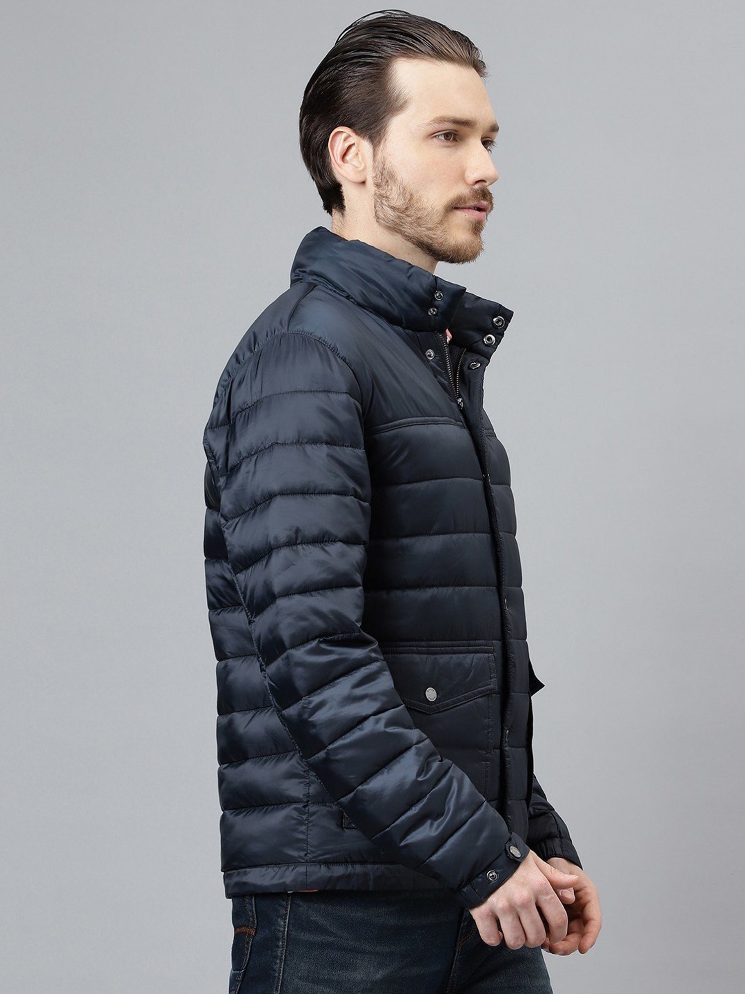 Woods Navy Regular Fit Quilted Jacket