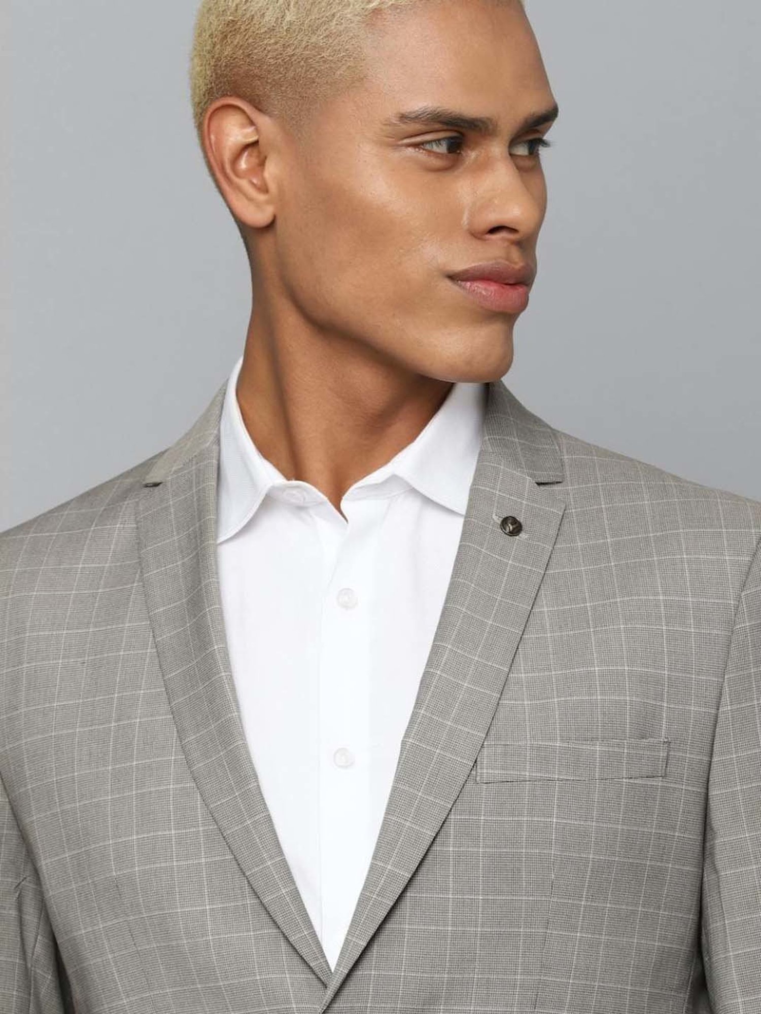 Allen Solly Grey Slim Fit Checks Blazer
