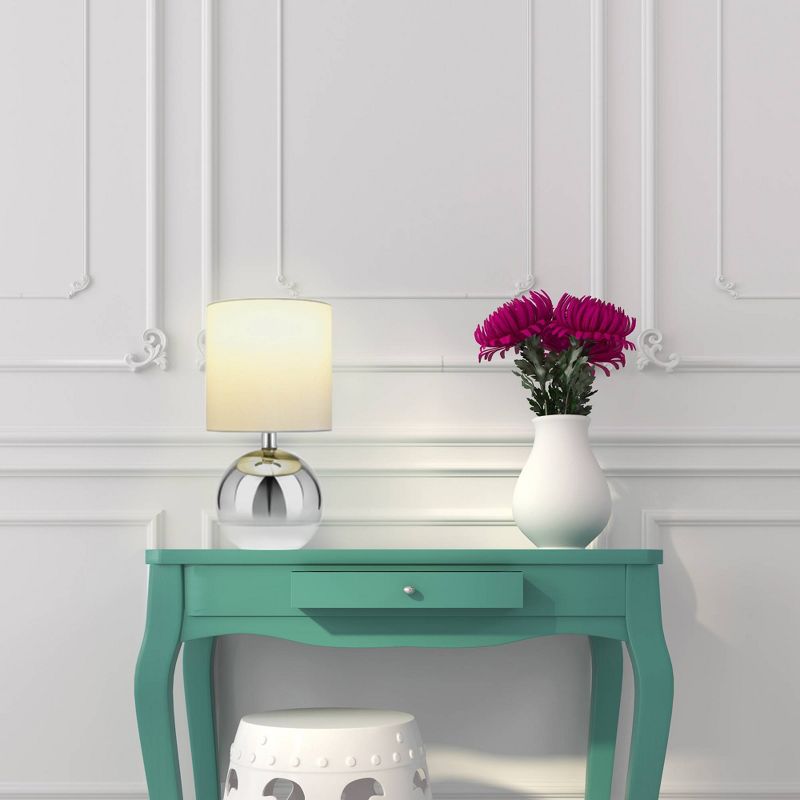 15" Glass Mirrored Round Accent Table Lamp with Shade Silver - Cresswell Lighting