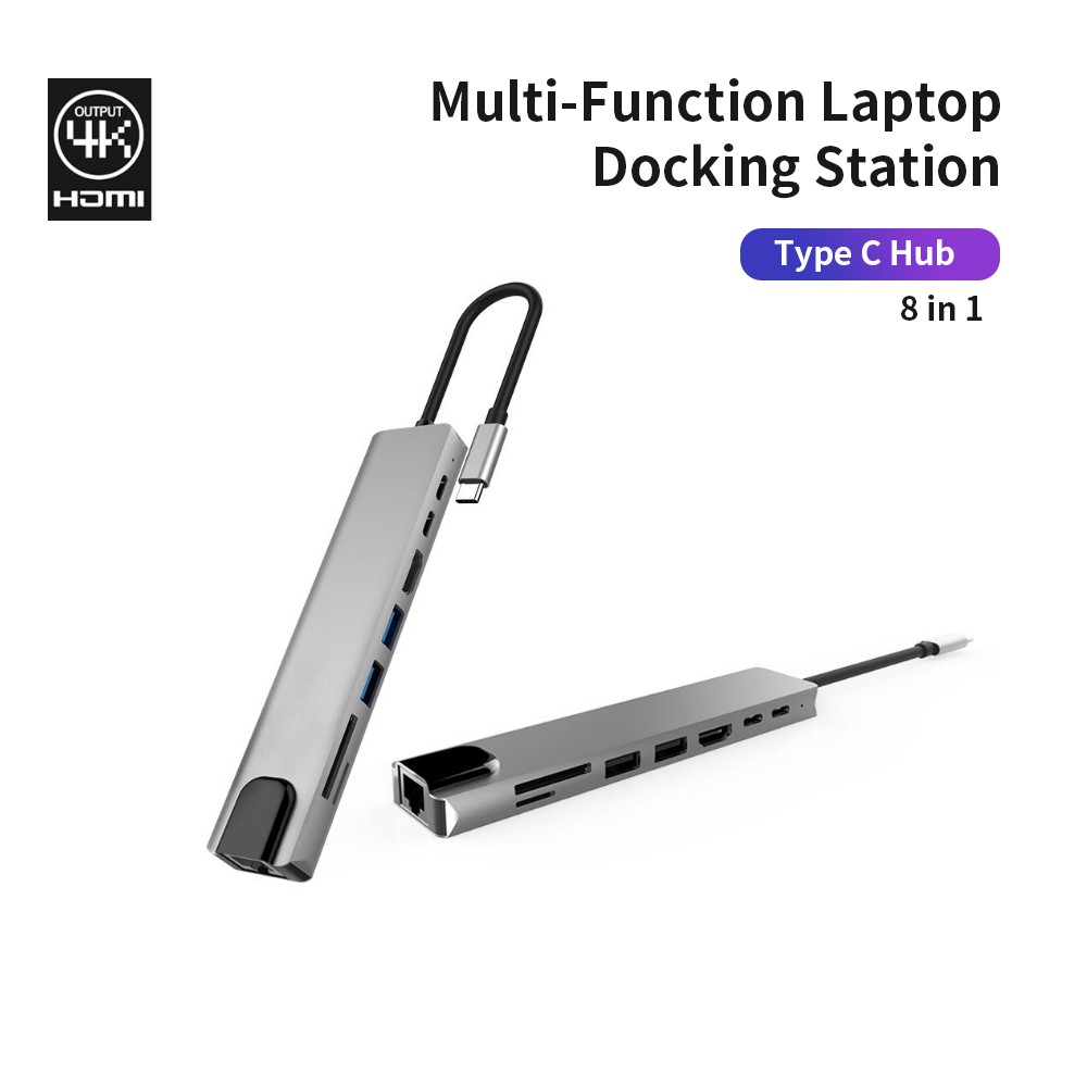 8IN1 USB-C Multi-function Laptop Docking Station Converter Type-C to PD+USB*2+HDTV+Type-C+SD+TF+RJ45 87W Adapter