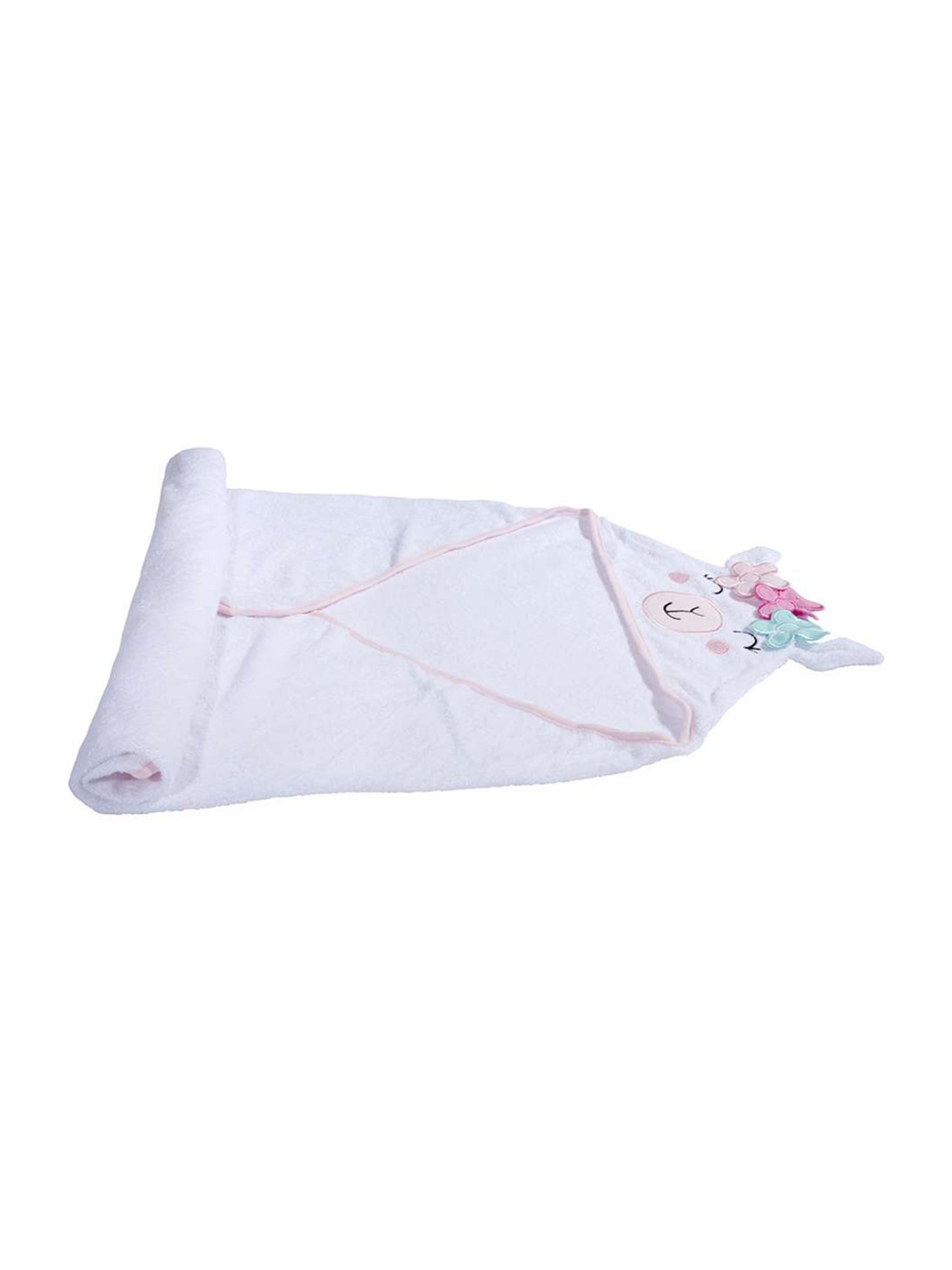 Baby Moo Kids White & Pink Garland Princess Llama Hooded Towel