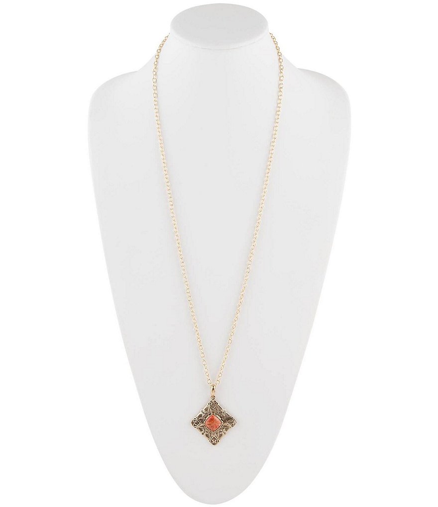 Barse Bronze and Orange Sponge Coral Pendant Necklace