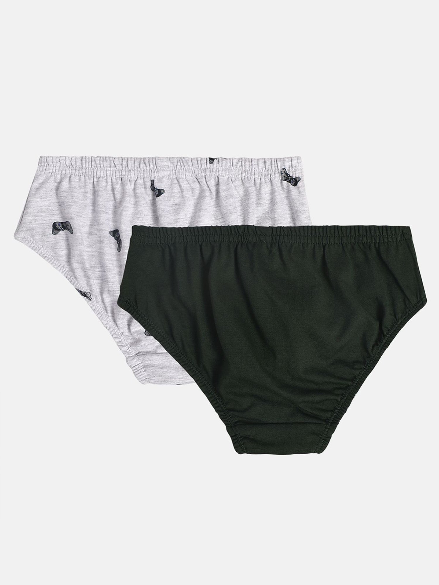 MINIKLUB Boys Green & Grey Printed Briefs (Pack Of 2)