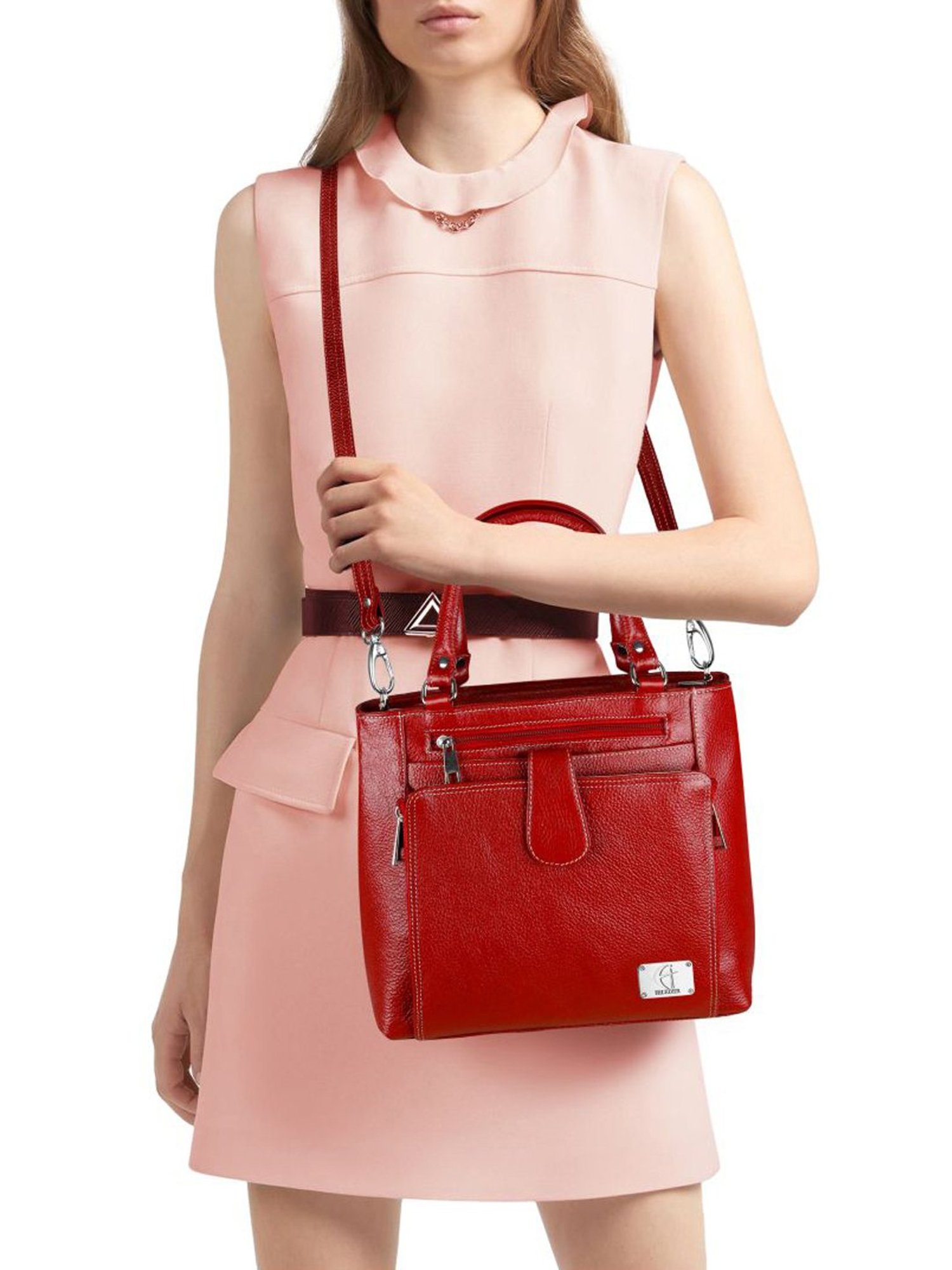 HiLEDER Red Solid Medium Handbag
