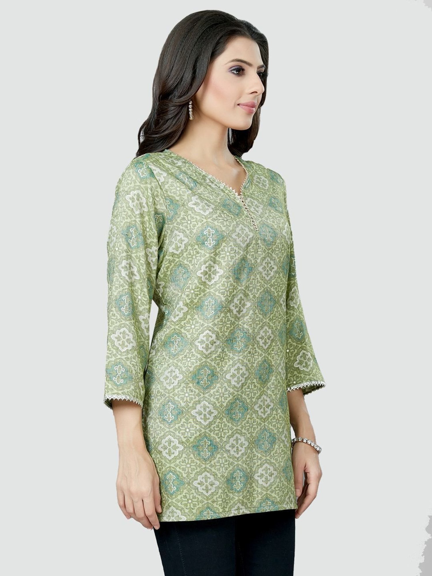 Saree Swarg Green Printed Tunic