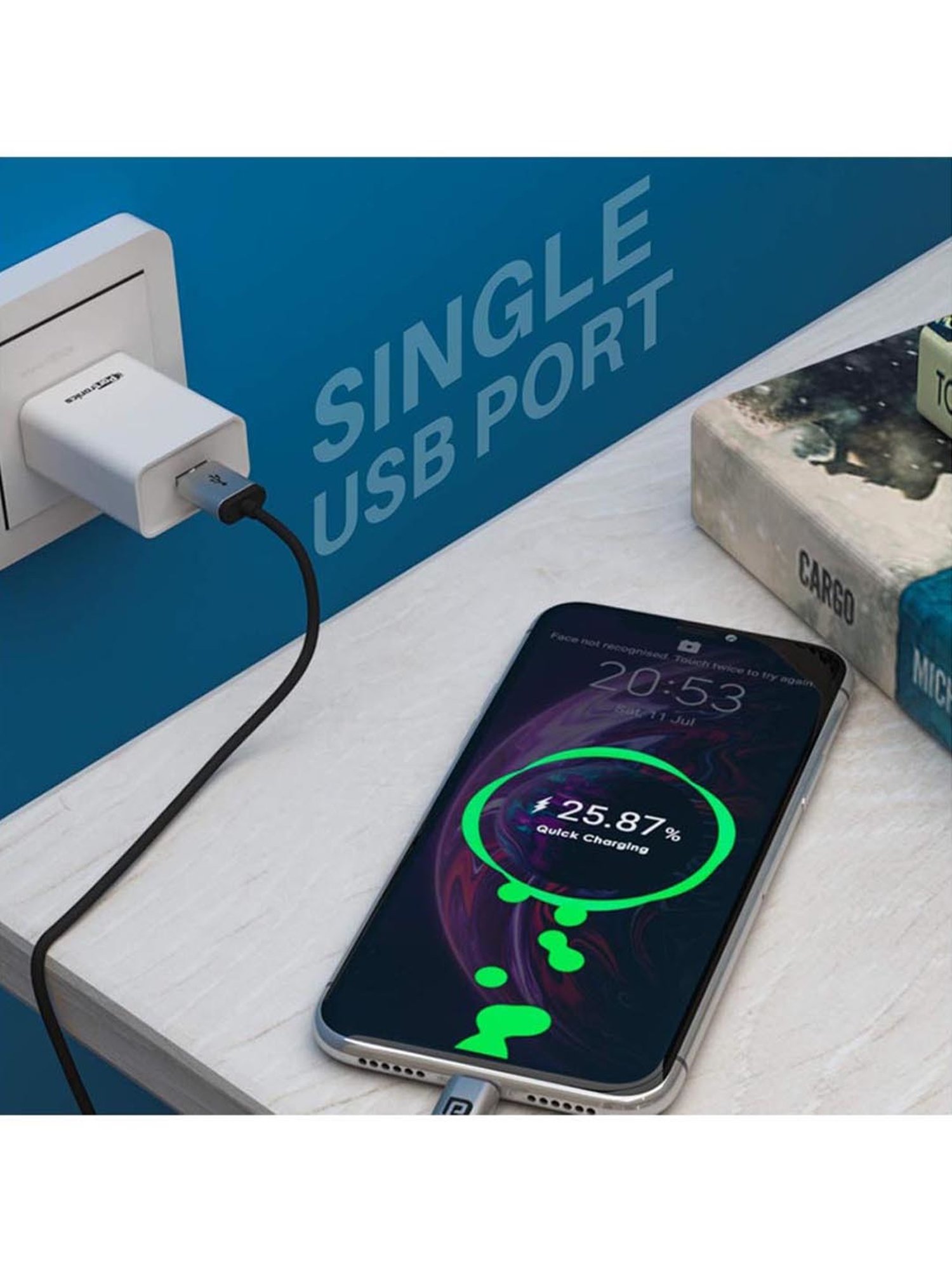 Portronics Adapto 62 M USB Wall Charger Fast Charging Adapter with Micro USB Cable (White)