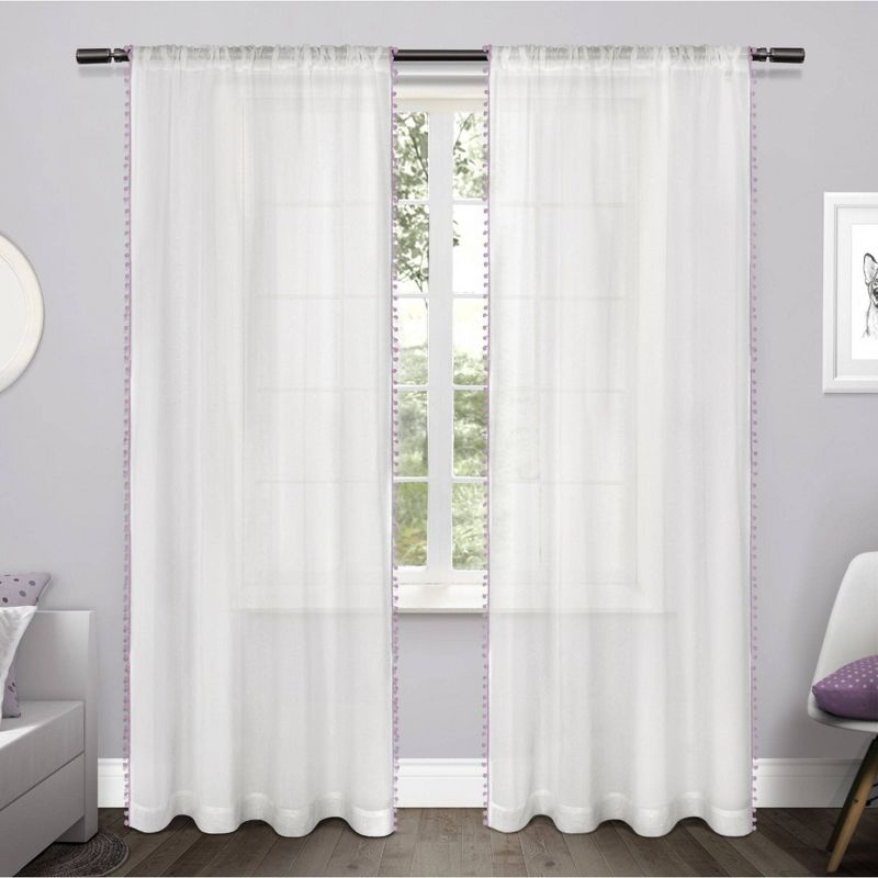 84"x54" Pom Pom Room Darkening Curtain Panel Lilac - Exclusive Home