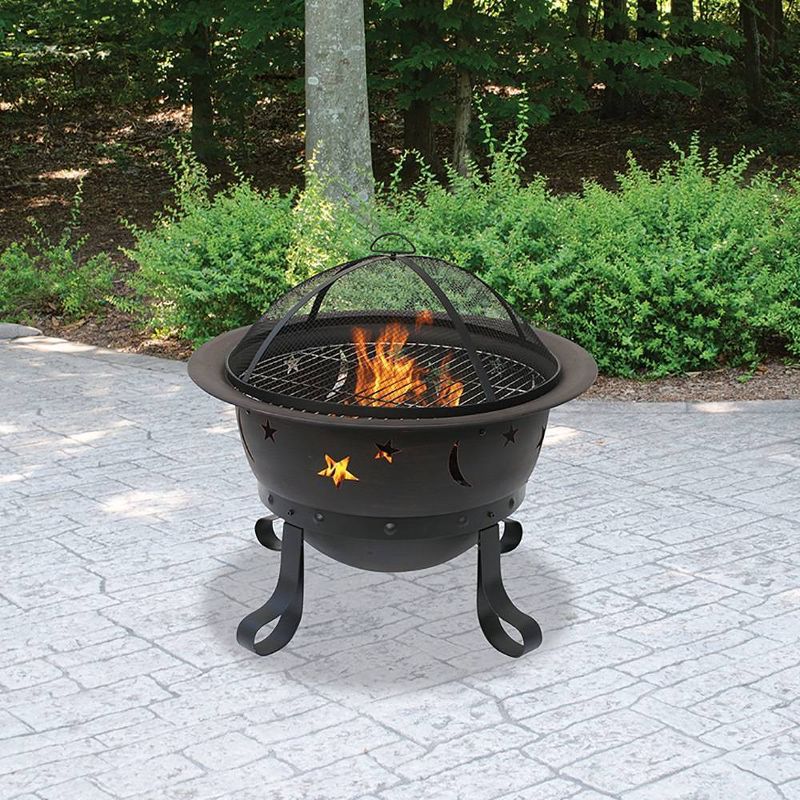 Oil Rubbed Bronze Outdoor Wood Burning Firebowl with Stars & Moon - Endless Summer