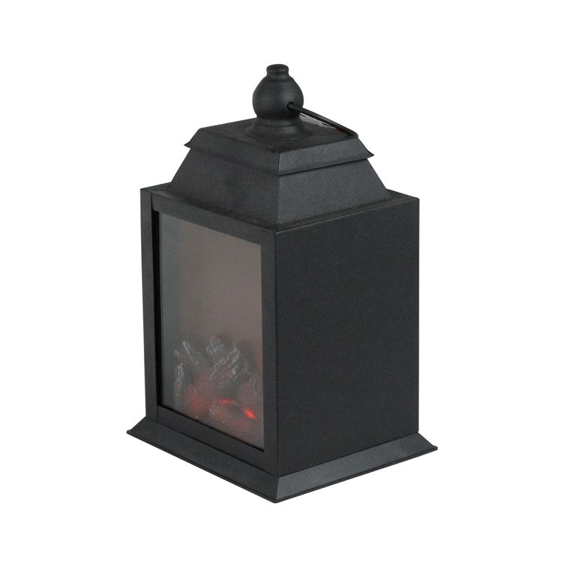 Diva At Home 10" LED Lighted Black Lantern with Faux Fire Christmas Decoration