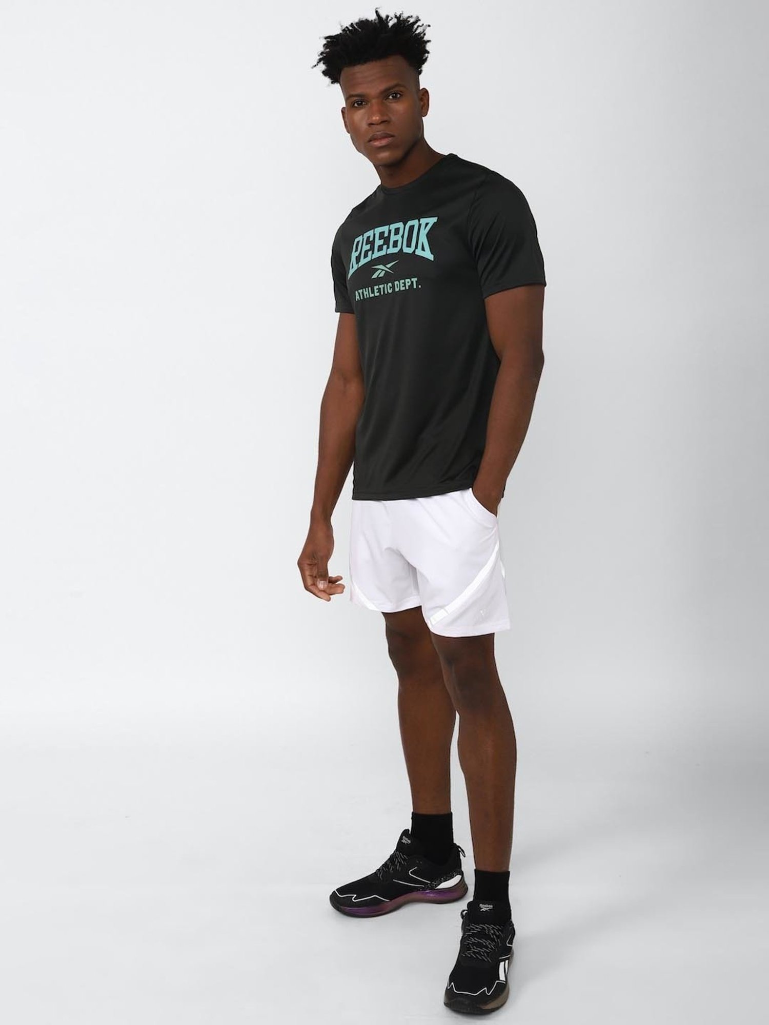 Reebok Black Slim Fit Printed T-Shirt