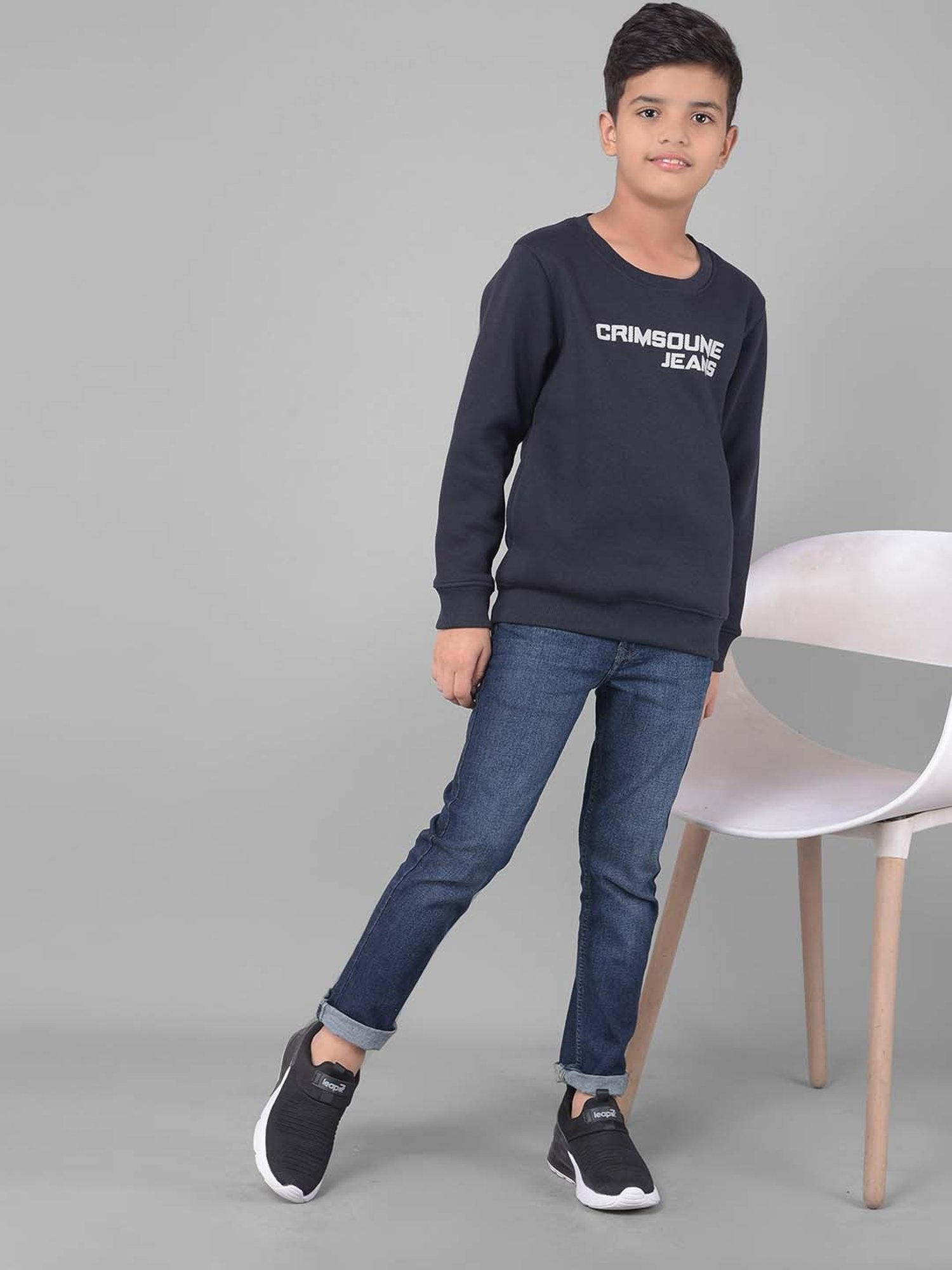 Crimsoune Club Kids Navy Printed Full Sleeves Sweatshirt