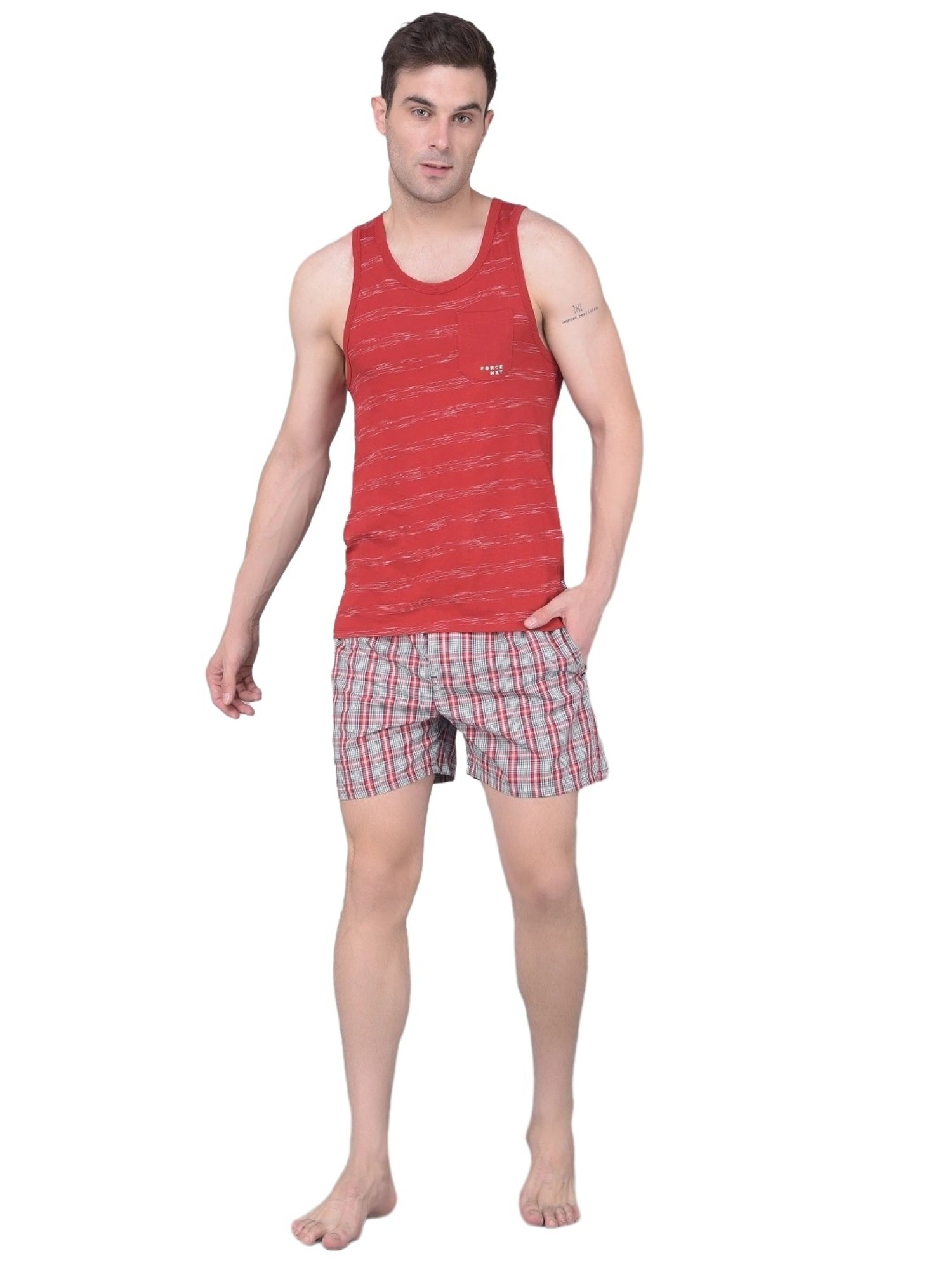 Force NXT Blue & Red Cotton Regular Fit Checks Boxers - Pack Of 2