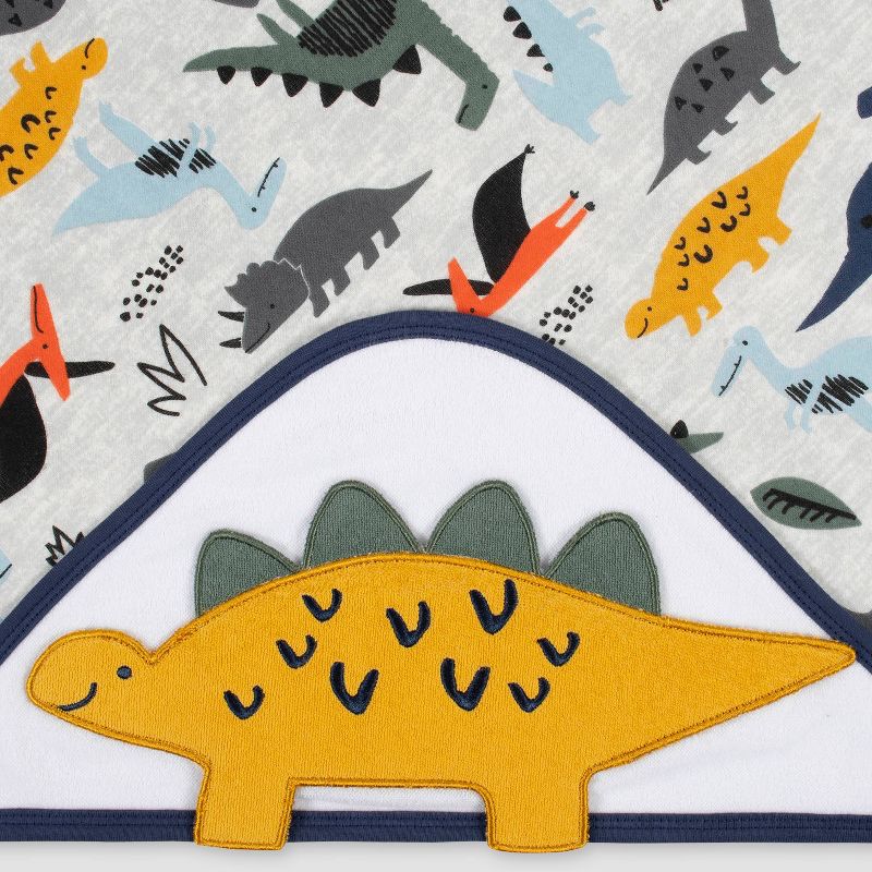 Gerber Baby Boys' 4pc Dino Bath Towel and Washcloth Set - White/Blue