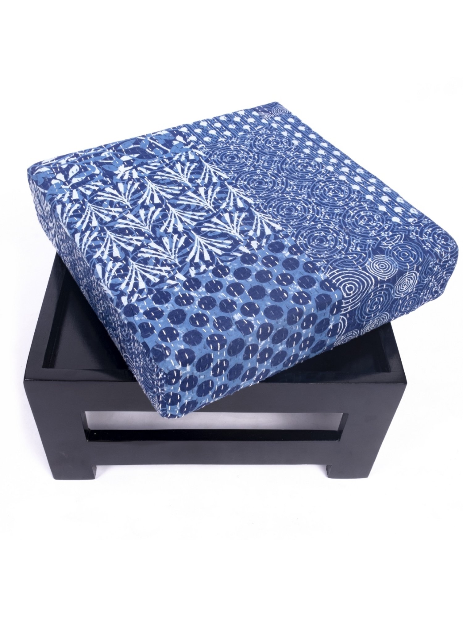 Chumbak Spring Marigold Floral Green Mango Wood Modern Trunk Storage Ottoman