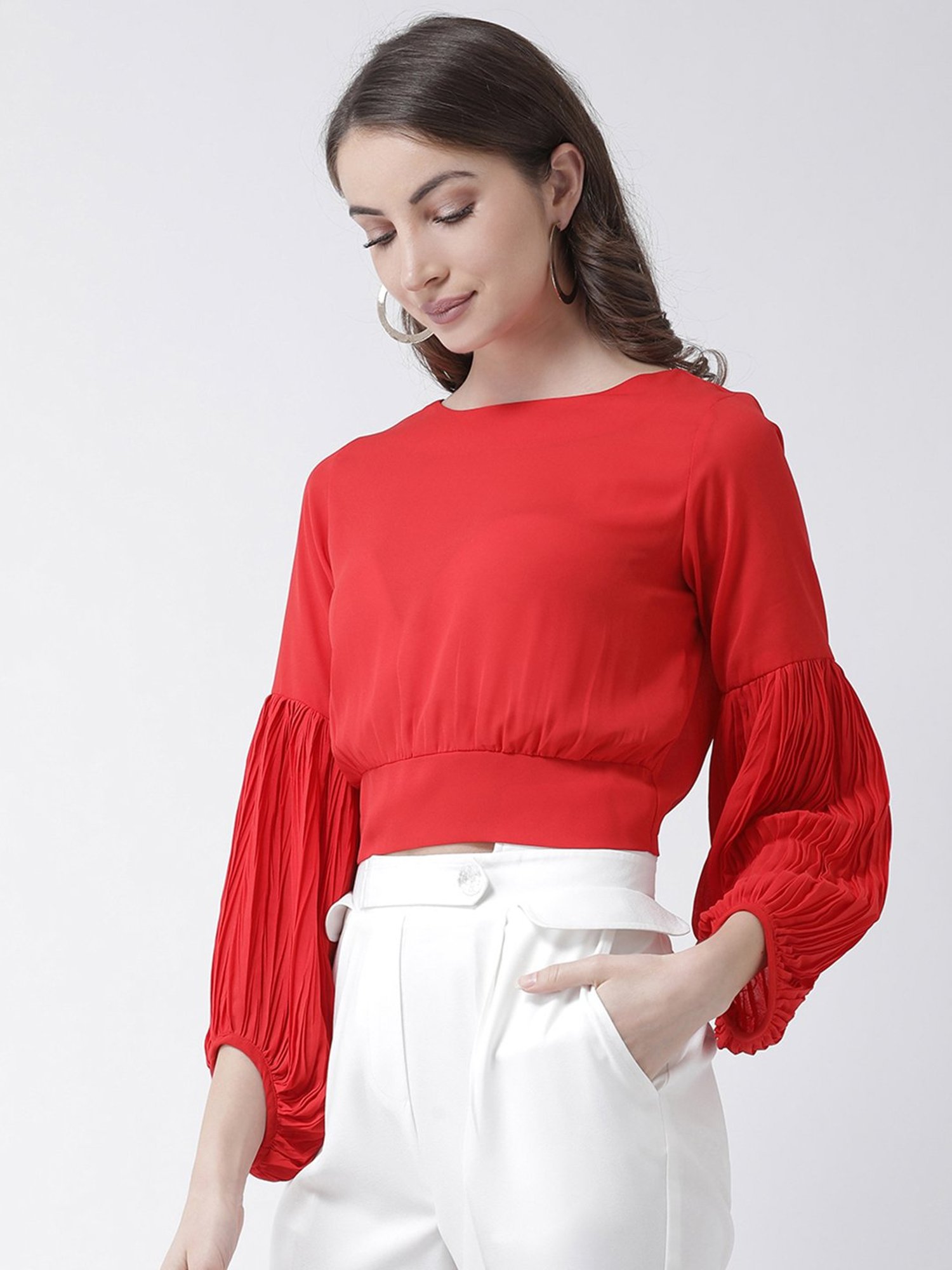 KASSUALLY Red Relaxed Fit Crop Top