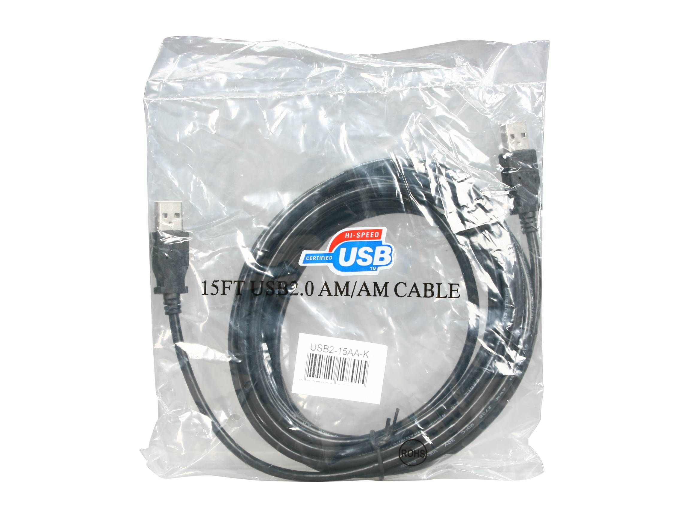 BYTECC USB2-15AA-K USB 2.0 Cable Type A Male to Type A Male Black Color