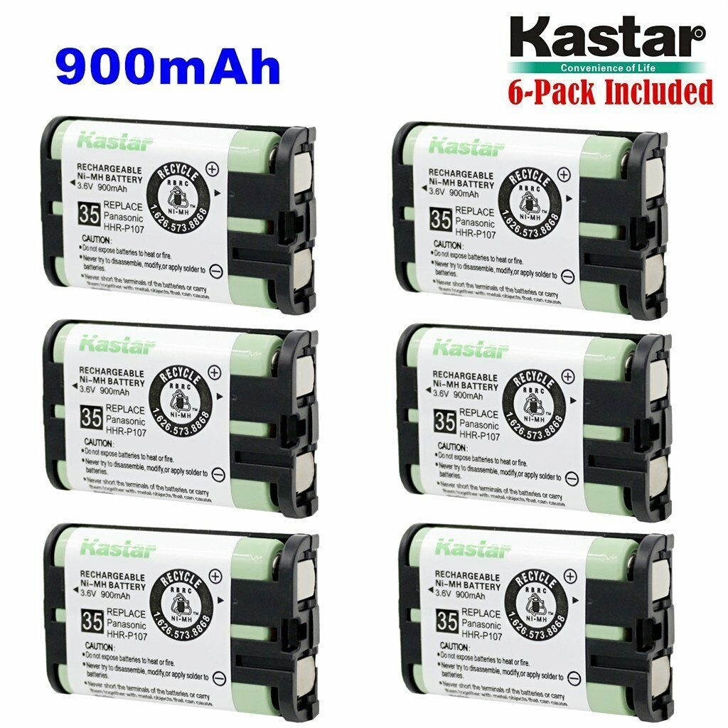 6xKastar Cordless Phone Battery NI-MH 3.6V 900mAh For Panasonic HHR-P107 Type 35