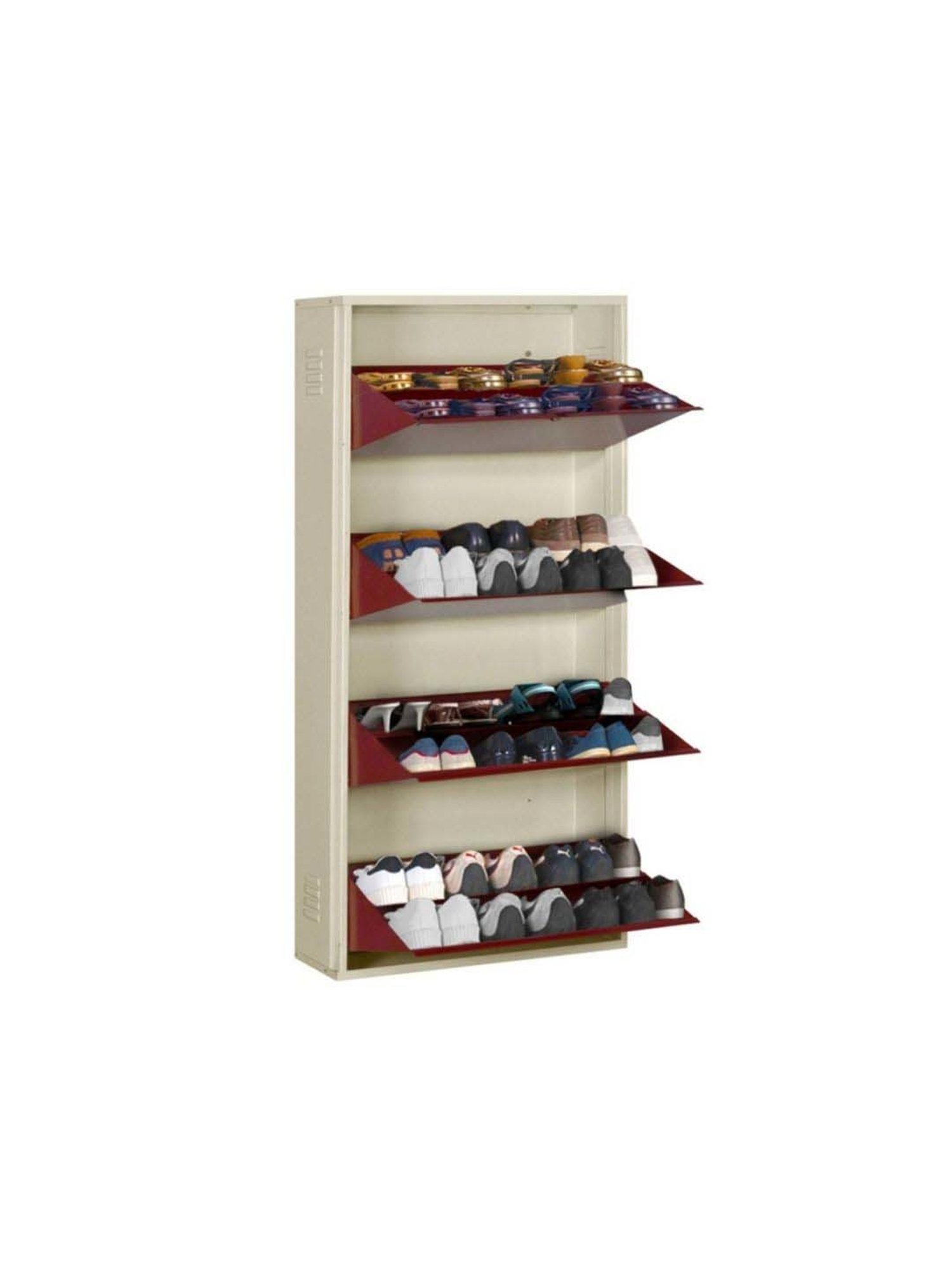 Delite Kom Metal Shoe Rack - 24" 10 Shelf, Double Decker, Ivory, PowderCoat, Wall Mount, DIY