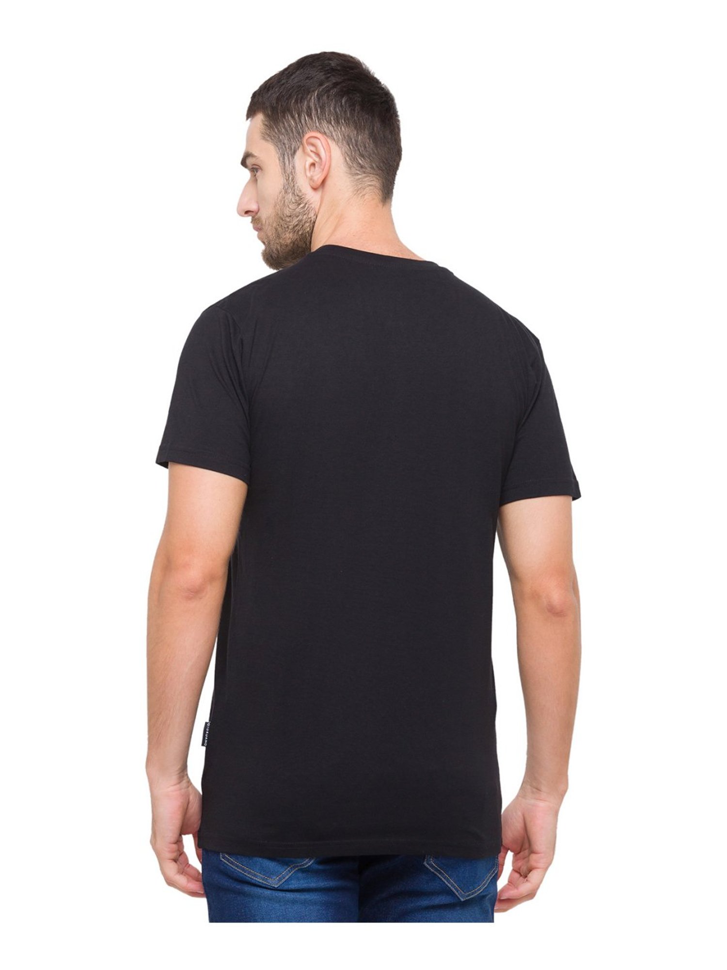 Giordano Black Cotton Slim Fit Logo Printed T-Shirt