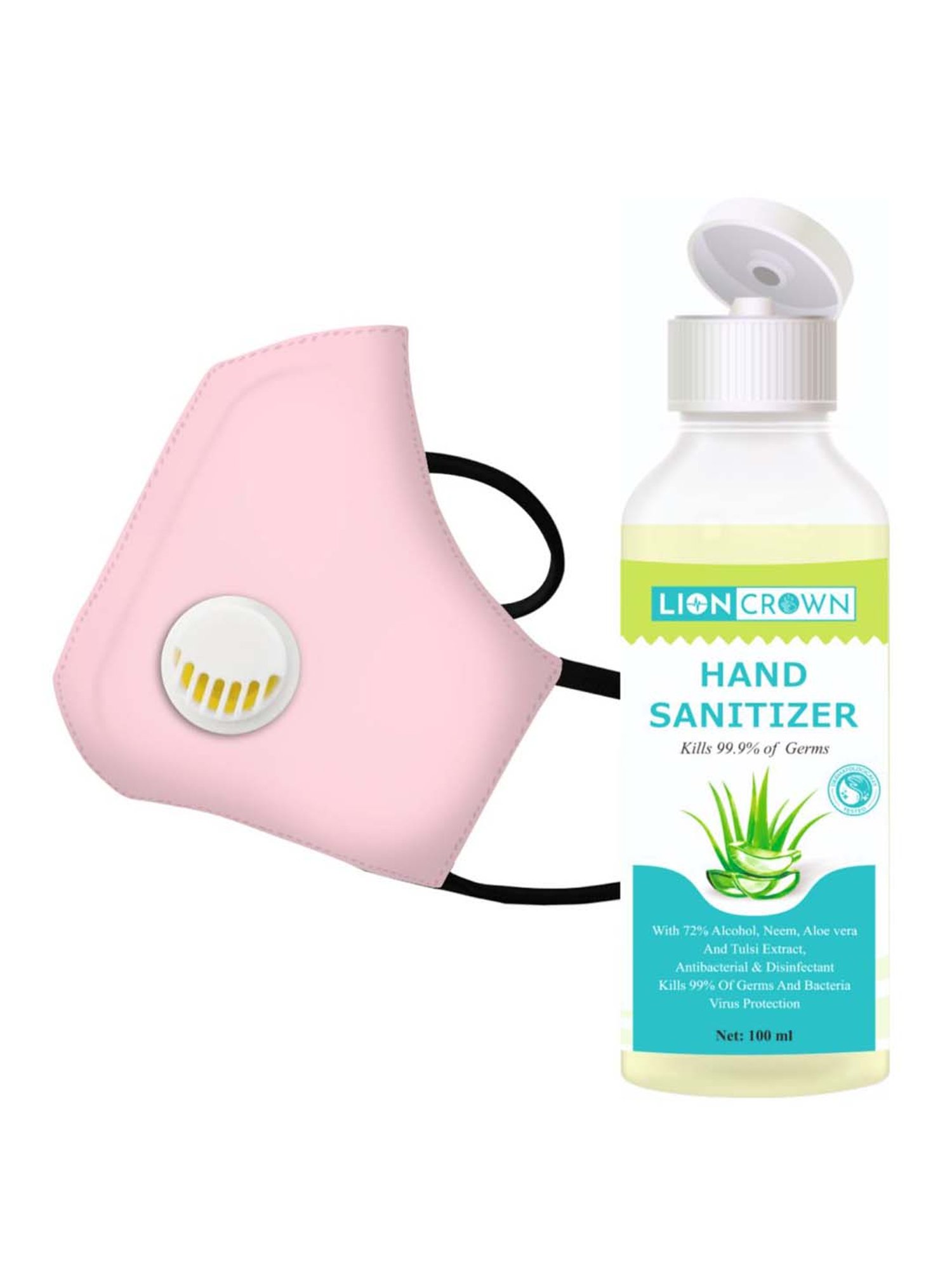 Lioncrown Combo of N95 Reusable Face Mask & Herbal Hand Sanitizer (100 ml)