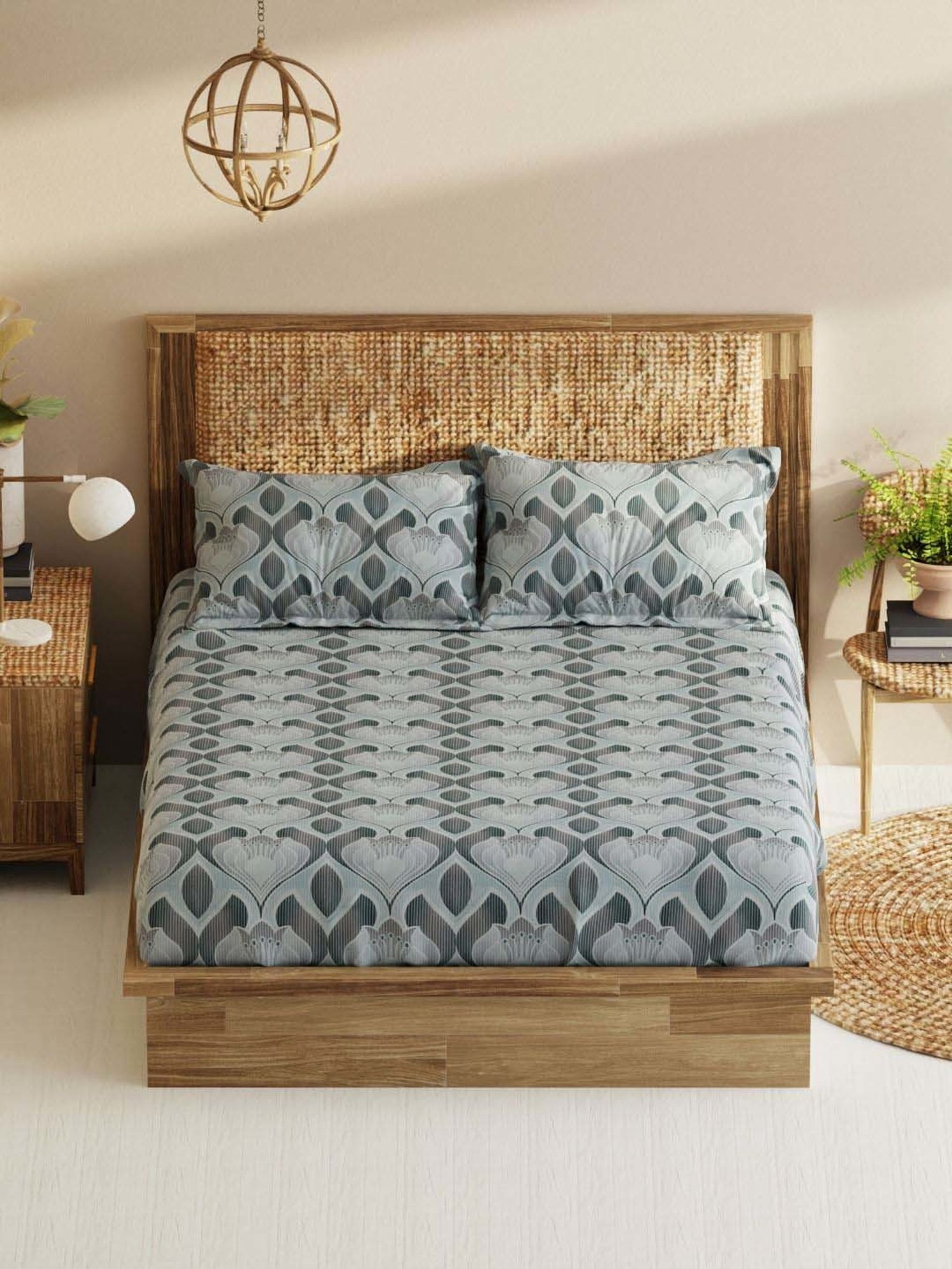 Bianca Monkler Grey 210 TC Cotton King Bedsheet with 2 Pillow Covers