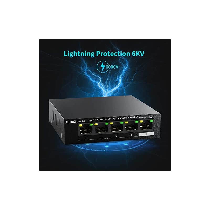 5 Port Gigabit Ethernet PoE Switch 4 Port PoE 58W Unmanaged Durable Metal Casing Desktop Traffic Optimization Fanless Plug and Play SG105POE