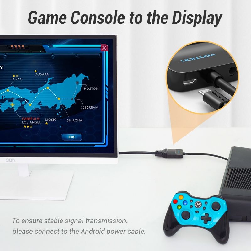 Vention HDMI to VGA Adapter HDMI Male to VGA Female 1080P Digital to Analog Video Audio for Laptop Tablet HDMI to VGA Converter for Xbox 360 PS3 PS4 PC Laptop TV Box Projector