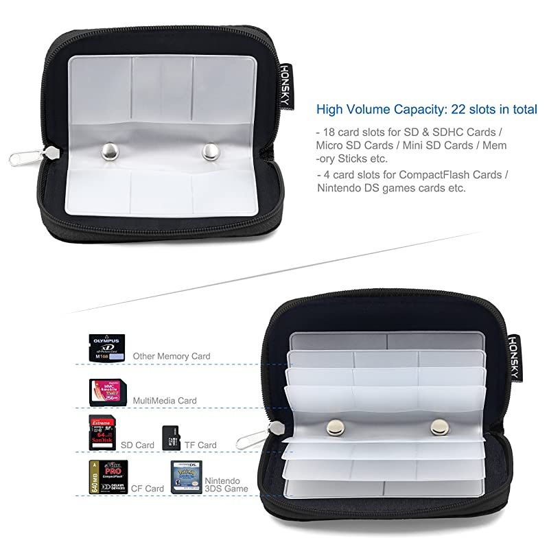 Card Case, 22 Slot Zippered Memory Card Holder, Memory Card Case Organizer Storage Wallet for Cards, Micro Cards, CF XC HC MMC, Leopard Print,Grey