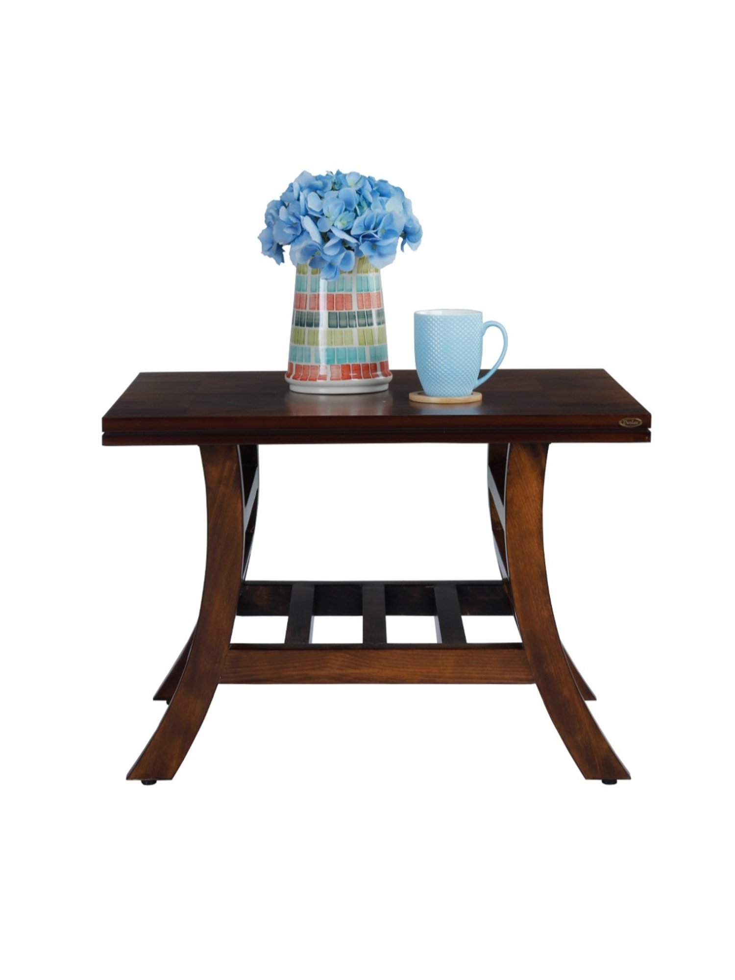 Durian Scarlet Brown Veneer & Solid Wood Side & End Table in Oak Finish