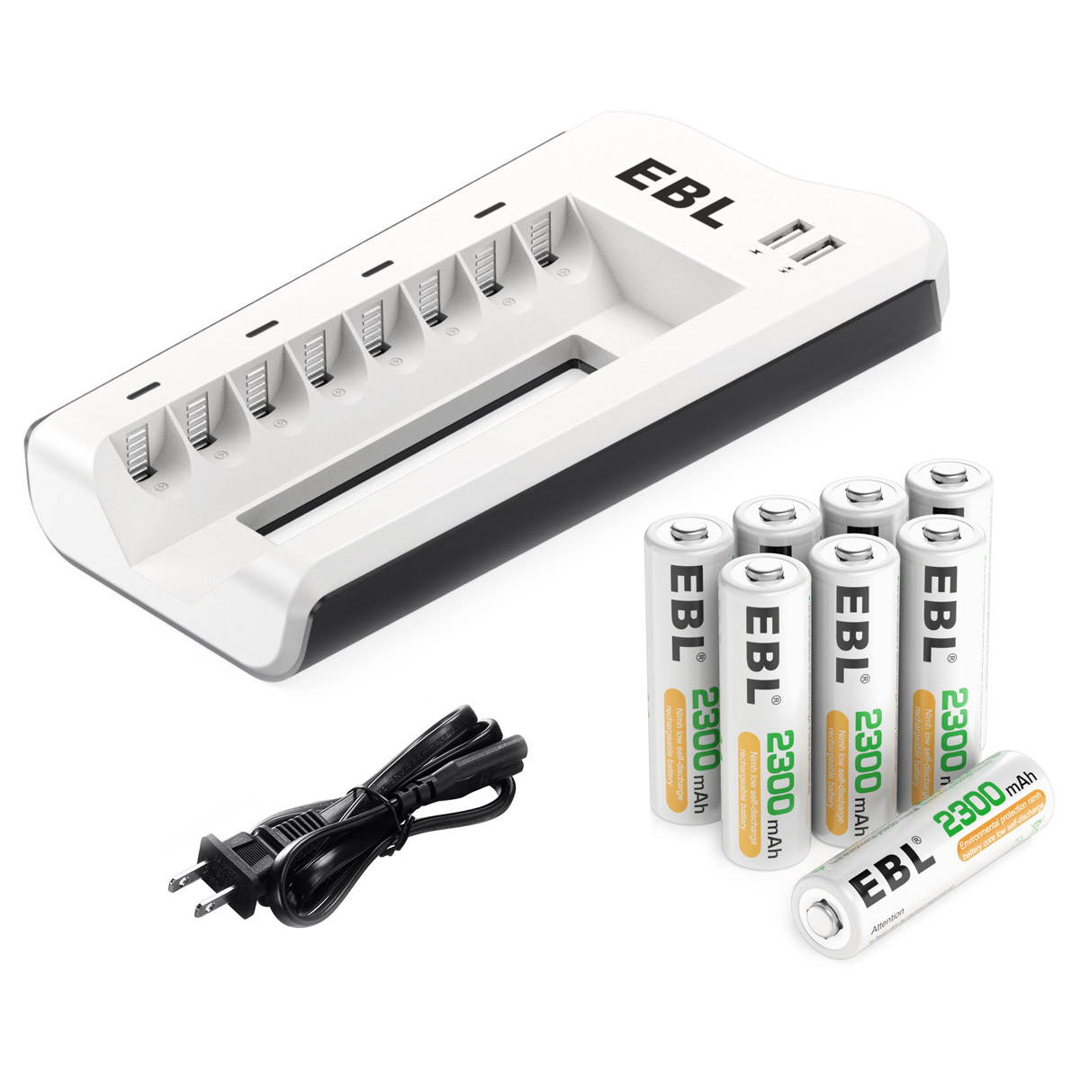 EBL 4 Pack 2300mAh AA Rechargeable Batteries for Microphone, Cameras and More + Battery Charger for AA/AAA NiMH Battery