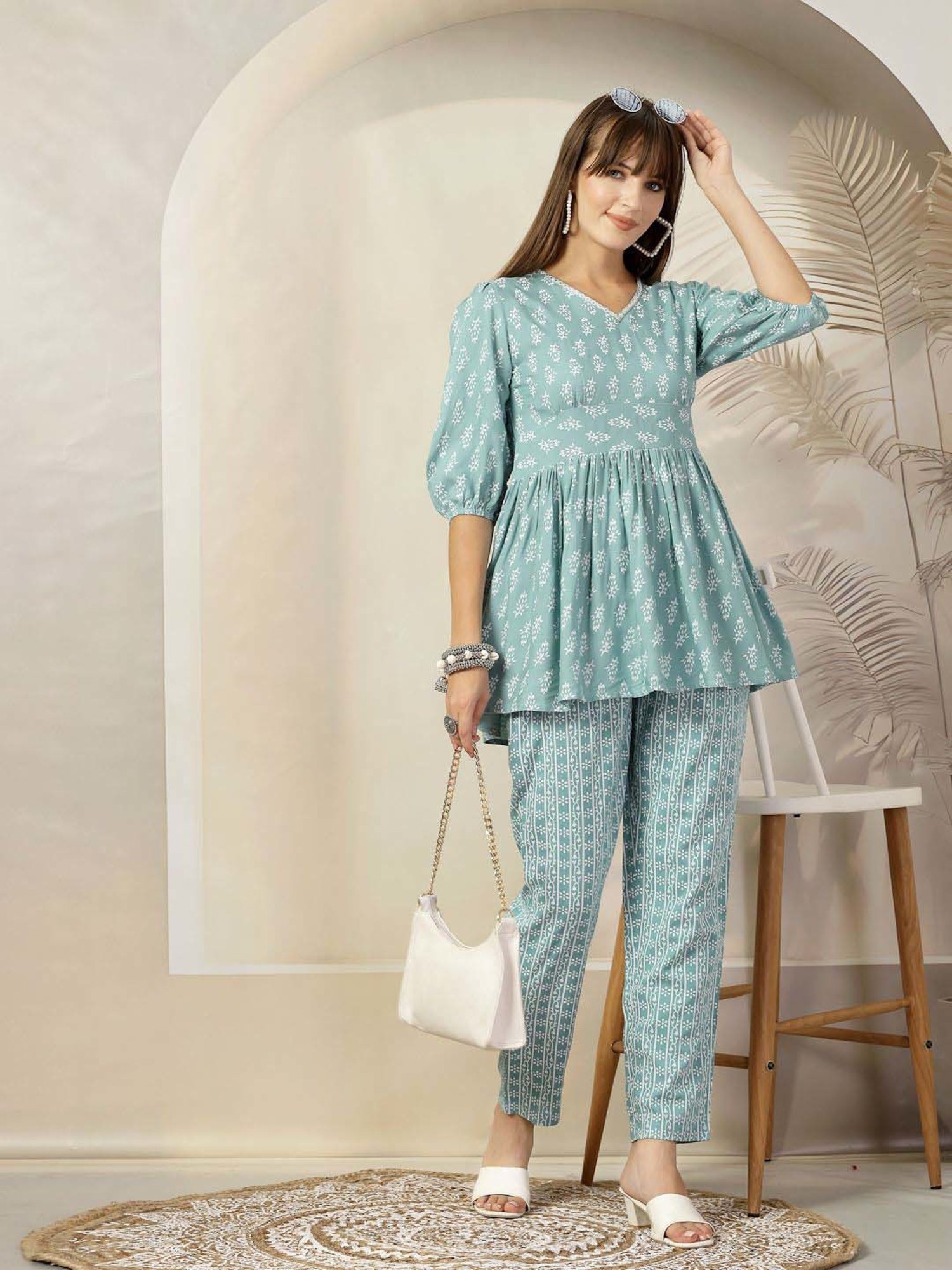 Stylum Blue Printed Tunic Pant Set