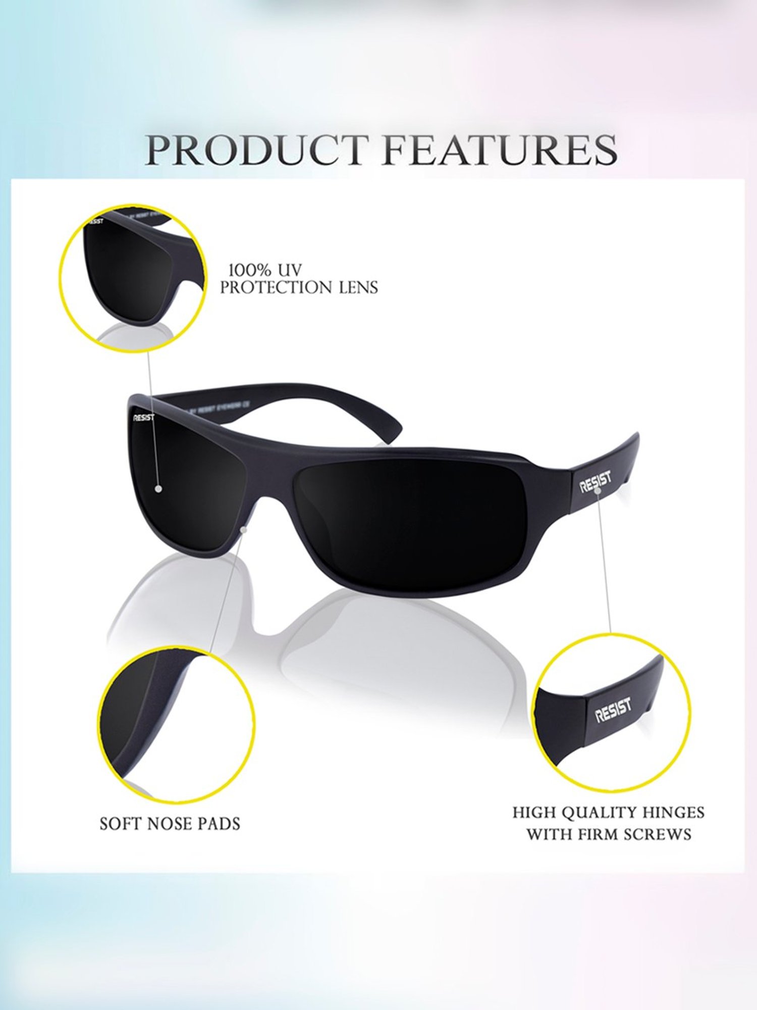 Resist Eyewear Black Wraparound UV Protection Unisex Sunglasses