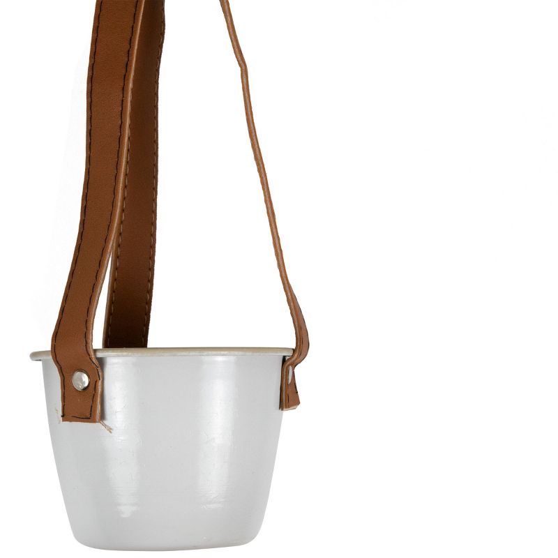 Set of 3 Antique White Enamel Metal and Faux Leather Straps Hanging Planter - Foreside Home & Garden
