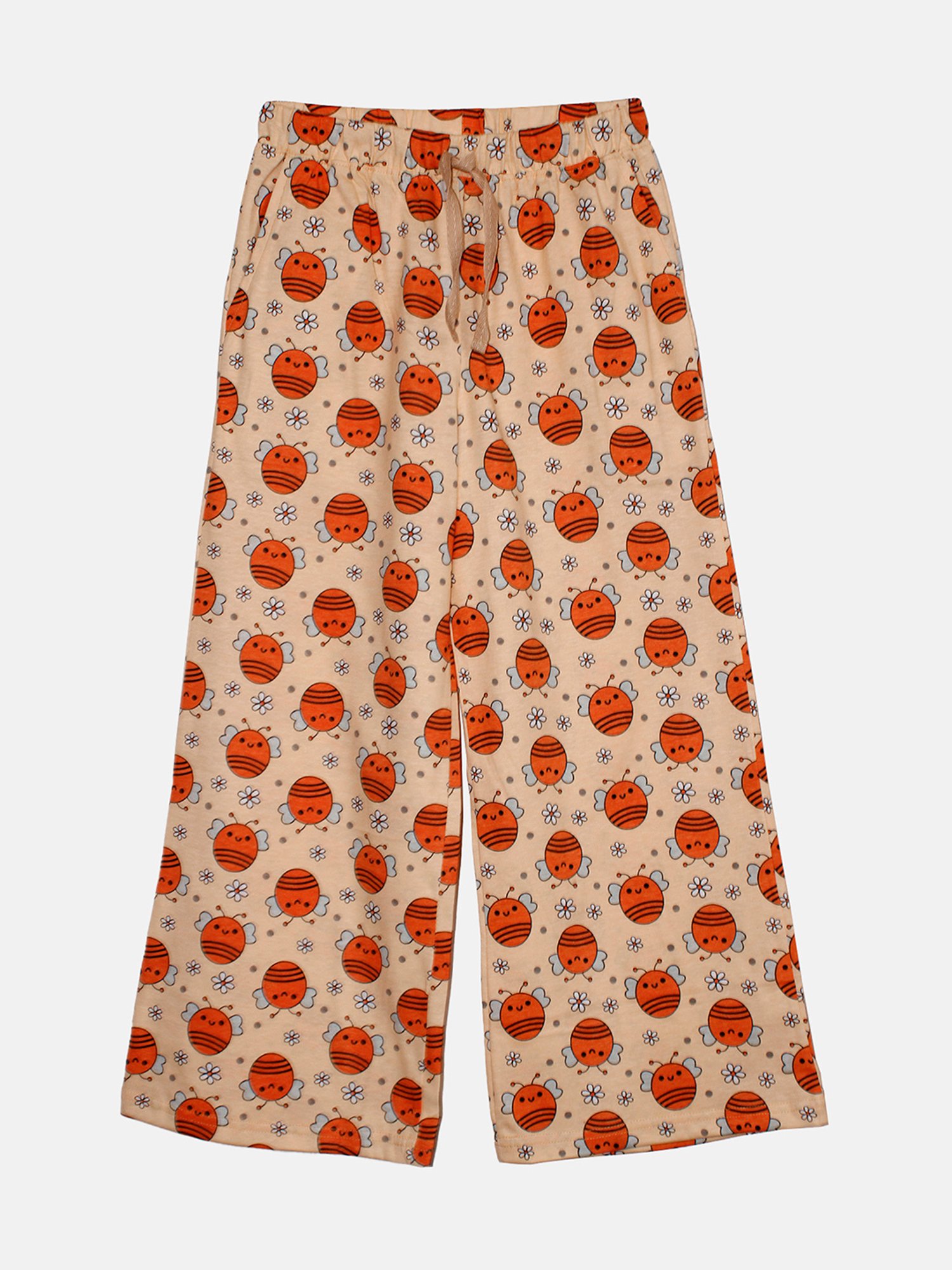 Kiddopanti Girls Light Peach Printed Pyjamas