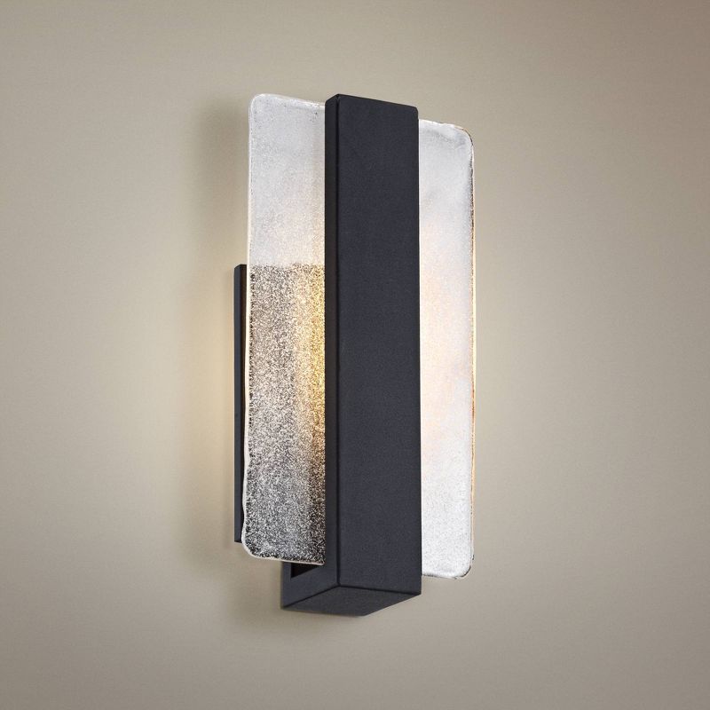 Possini Euro Design Modern Wall Light Sconce LED Black Hardwired 11 3/4" High Fixture Piastra Glass for Bedroom Bathroom Hallway