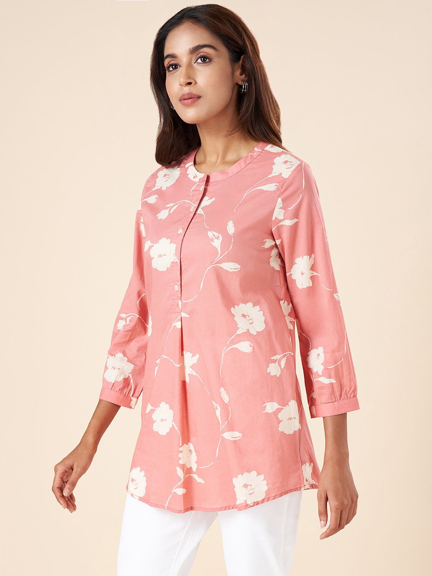 Akkriti by Pantaloons Coral Cotton Floral Print Tunic