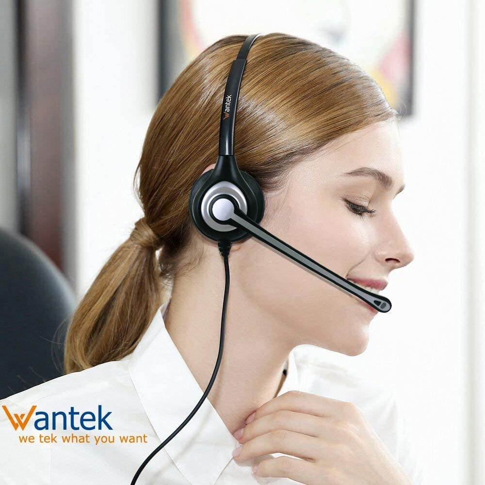 Wantek Wired Cell Phone Headset Dual with Noise Canceling Mic 3.5mm Phone Headset for iPhone Samsung Galaxy Huawei HTC LG ZTE BlackBerry Mobile Phone iPad Tablet Laptop Mac PC Skype(F602J35)