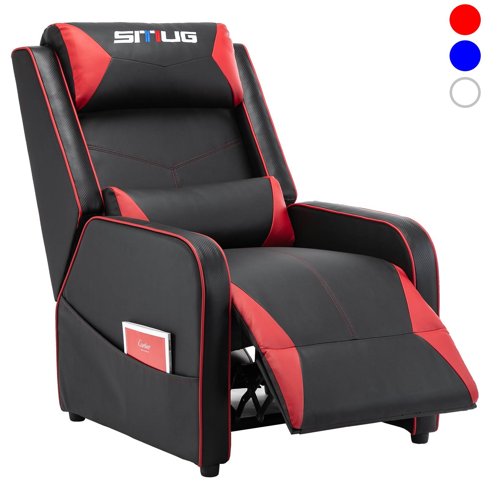 Gaming Recliner Chair Racing Style Single PU Leather Sofa Comfortable Living Room Recliners Ergonomic Adjustable Home Theater Seating - Red