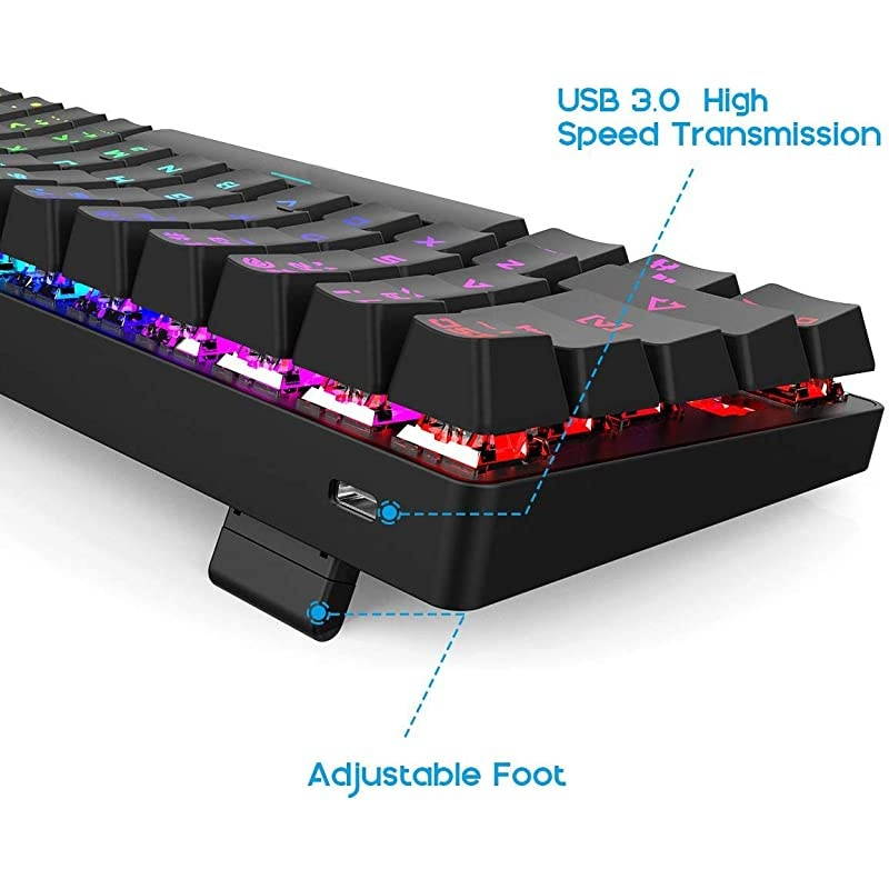 60% Keyboard with Dedicated Arrow Keys,  DK63 Wireless Wired Mechanical Gaming Computer Keyboard True RGB LED Backlit Bluetooth 4.0 Programmable, N-Key Rollover for Windows and Mac- Brown Switch