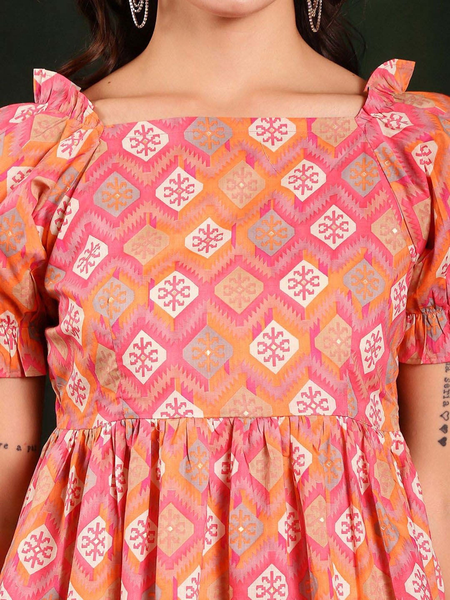 Claura Pink Cotton Printed Top Pant Set